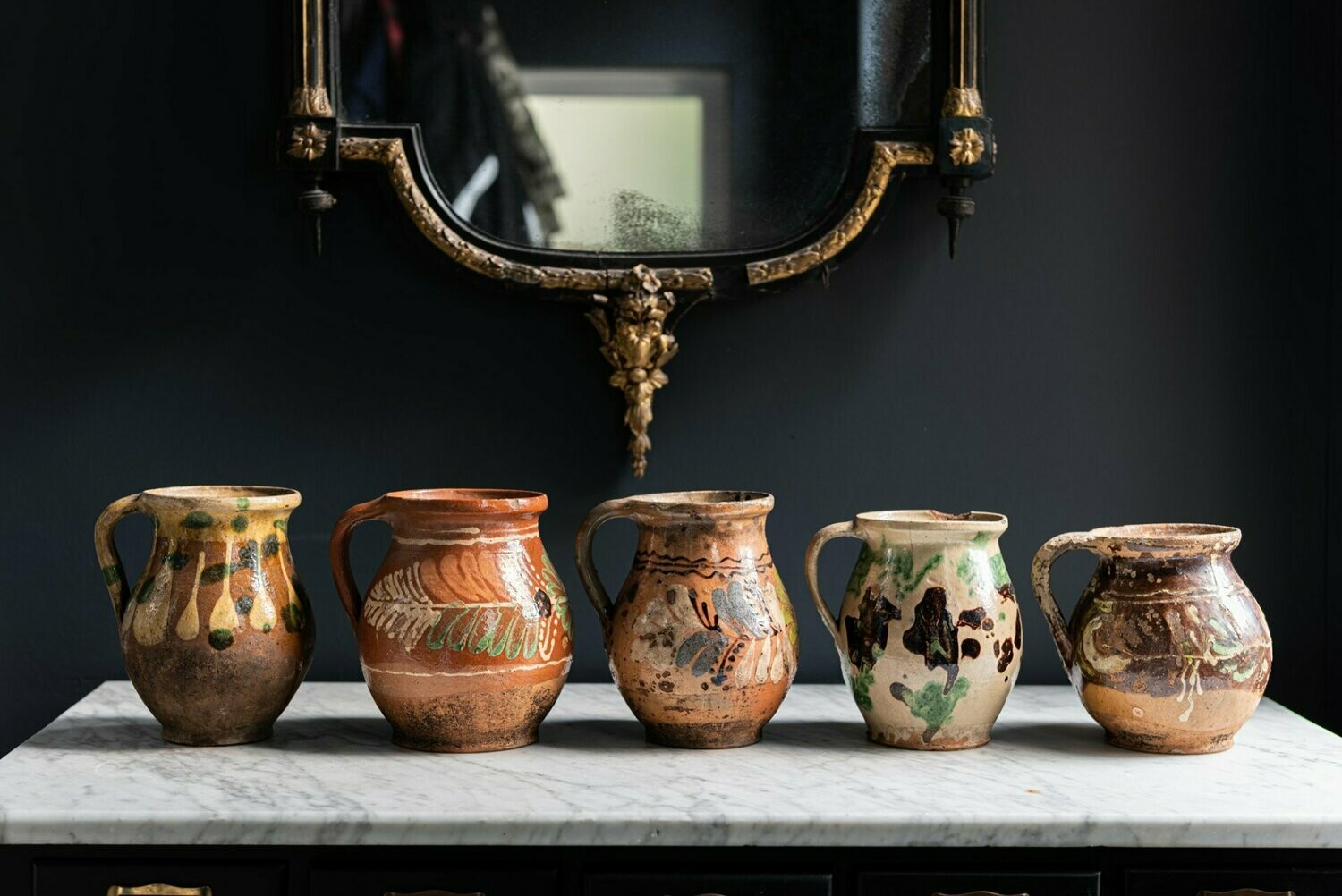 Collection of artisan Glazed Teracotta Jugs