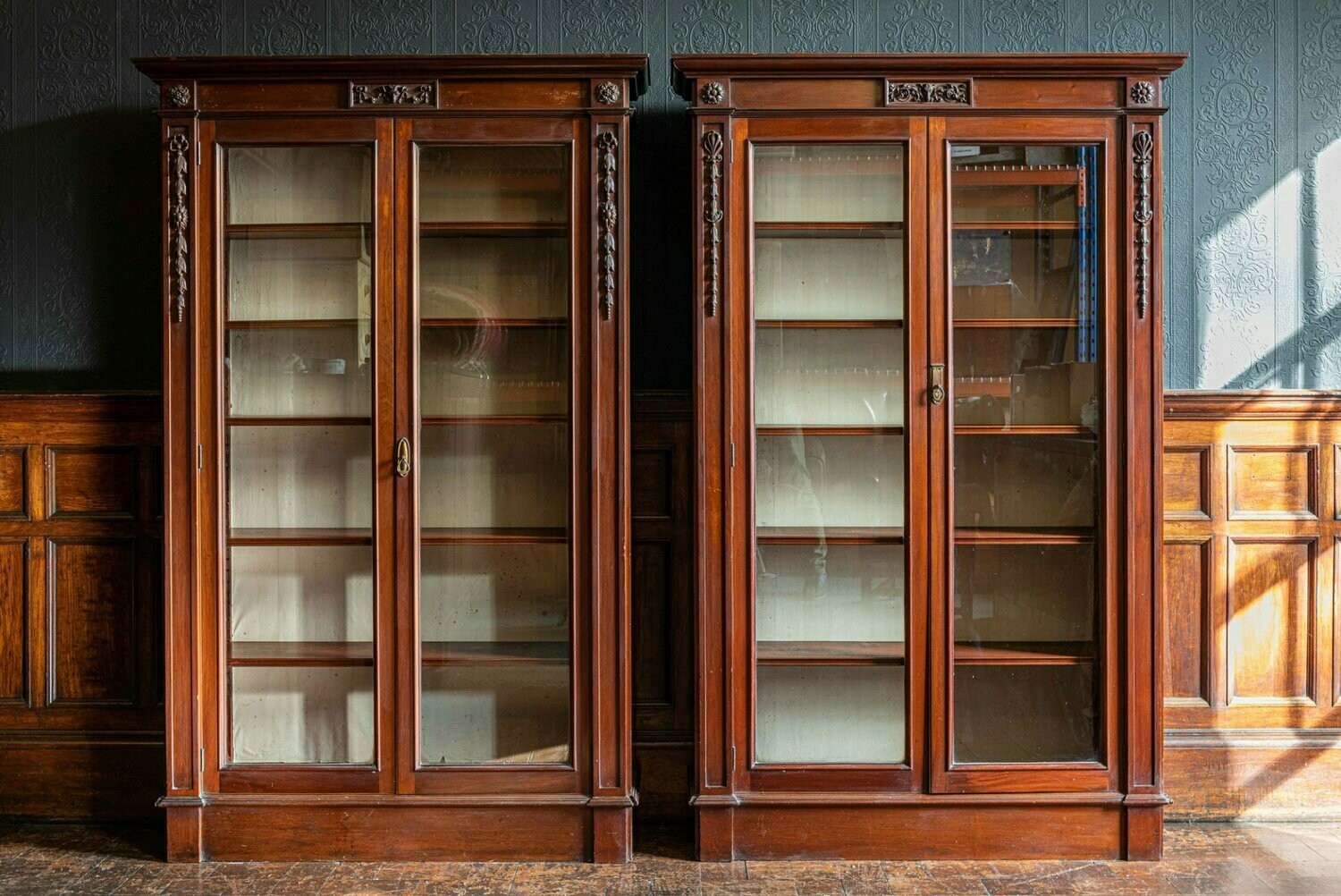 Pair of  Country House Solid Mahogany Glazed Bookcases