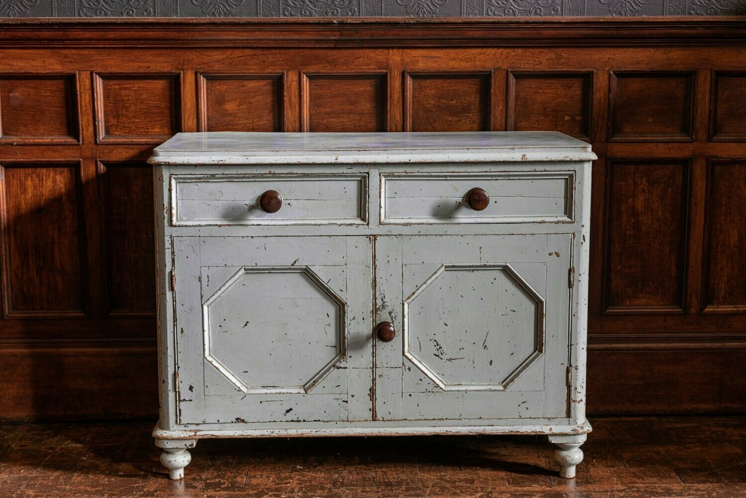 19thC English Painted Pine Dresser Base / Cupboard