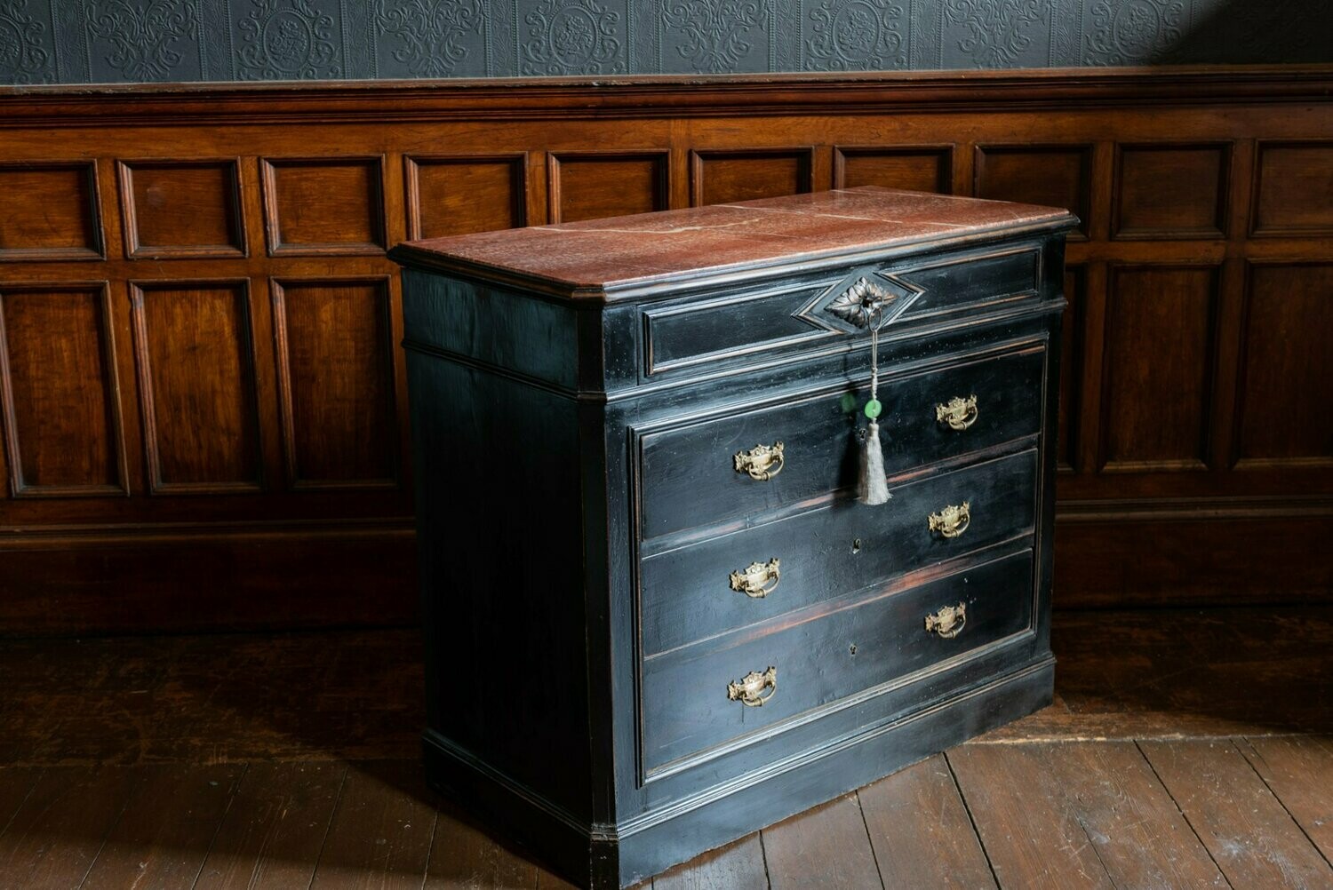 Napoleon III Ebonised Walnut & Marble Commode