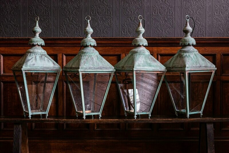 Pair of Verdigris Copper Lanterns