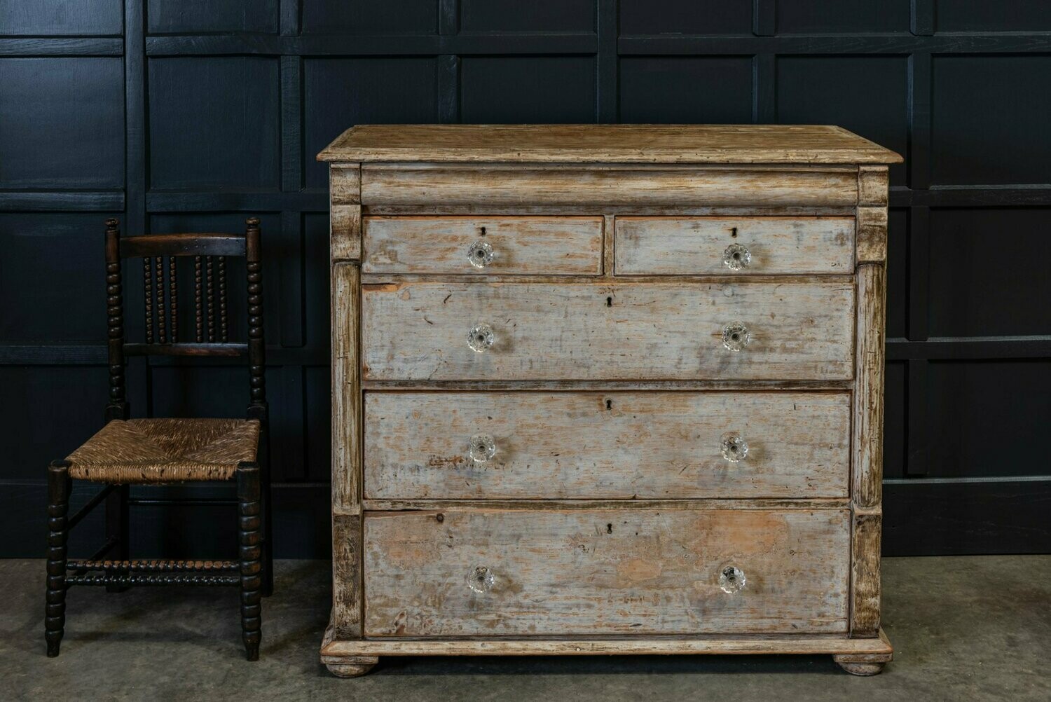 19thC English Large Dry Scraped Chest of Drawers