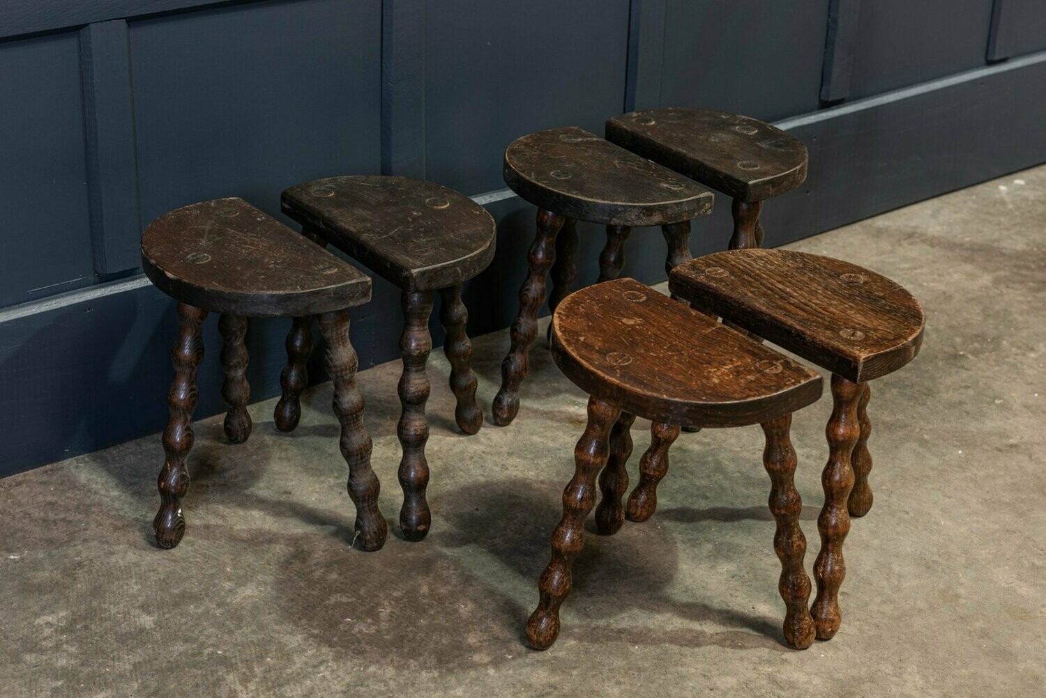19thC French Oak Bobbin Dairy Stools