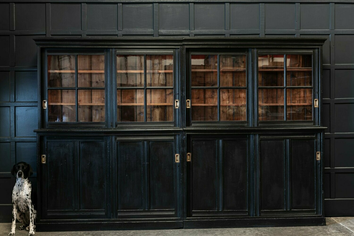 19thC Large Ebonised Sectional Bookcase Cabinet