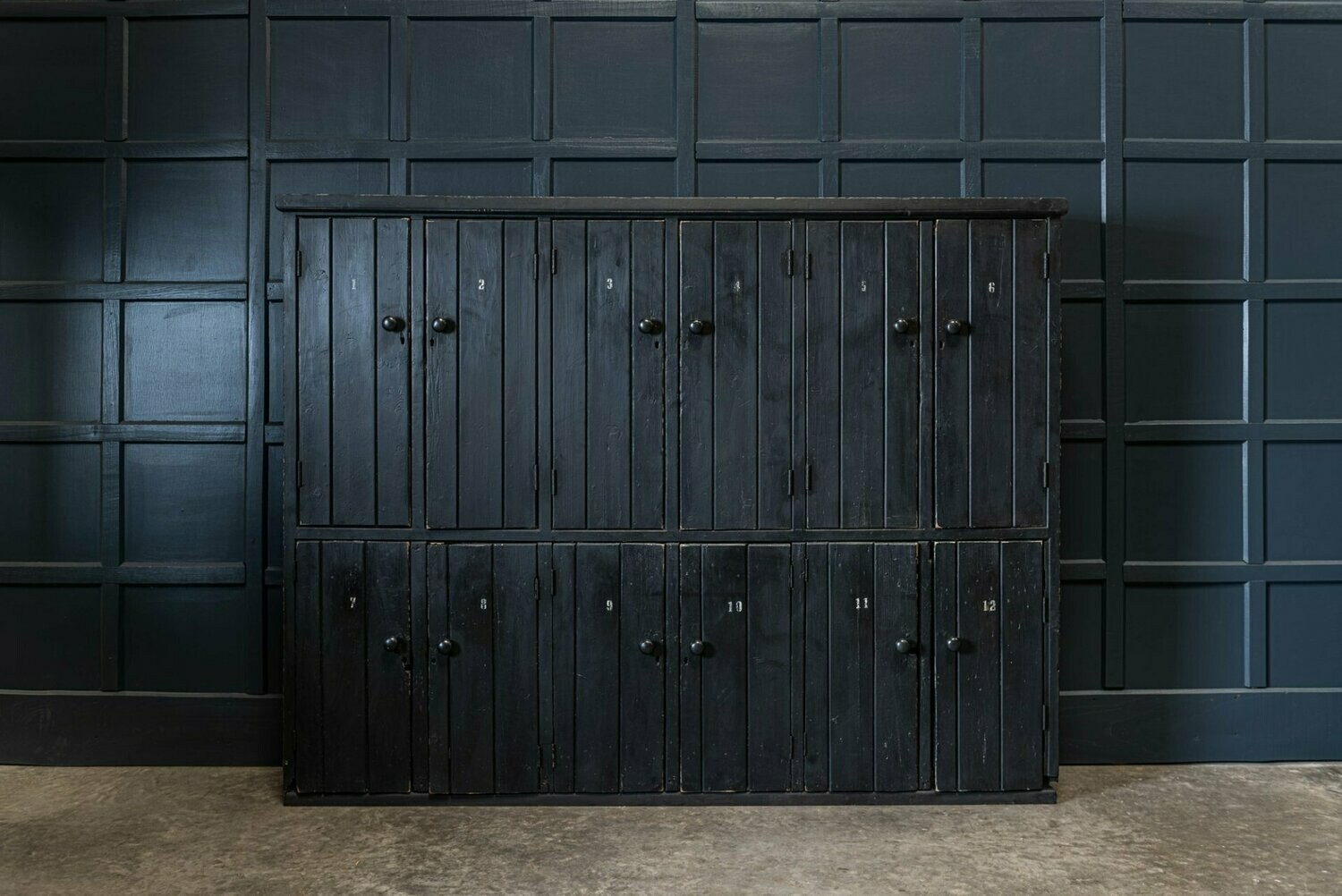 Large Rustic Ebonised 12 Door Pine Lockers