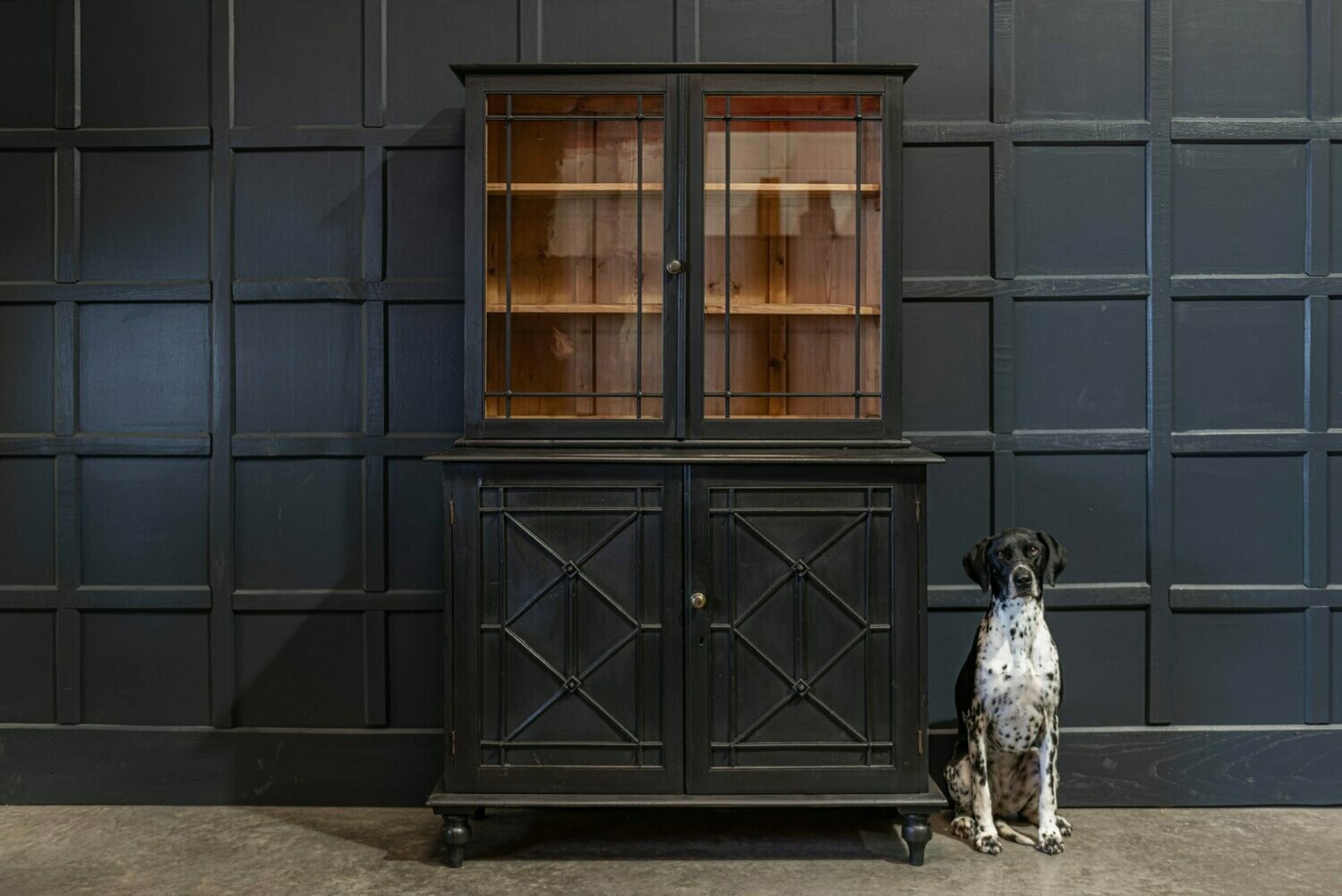 Early 19thC Gothic Revival Glazed Ebonised Bookcase / Dresser
