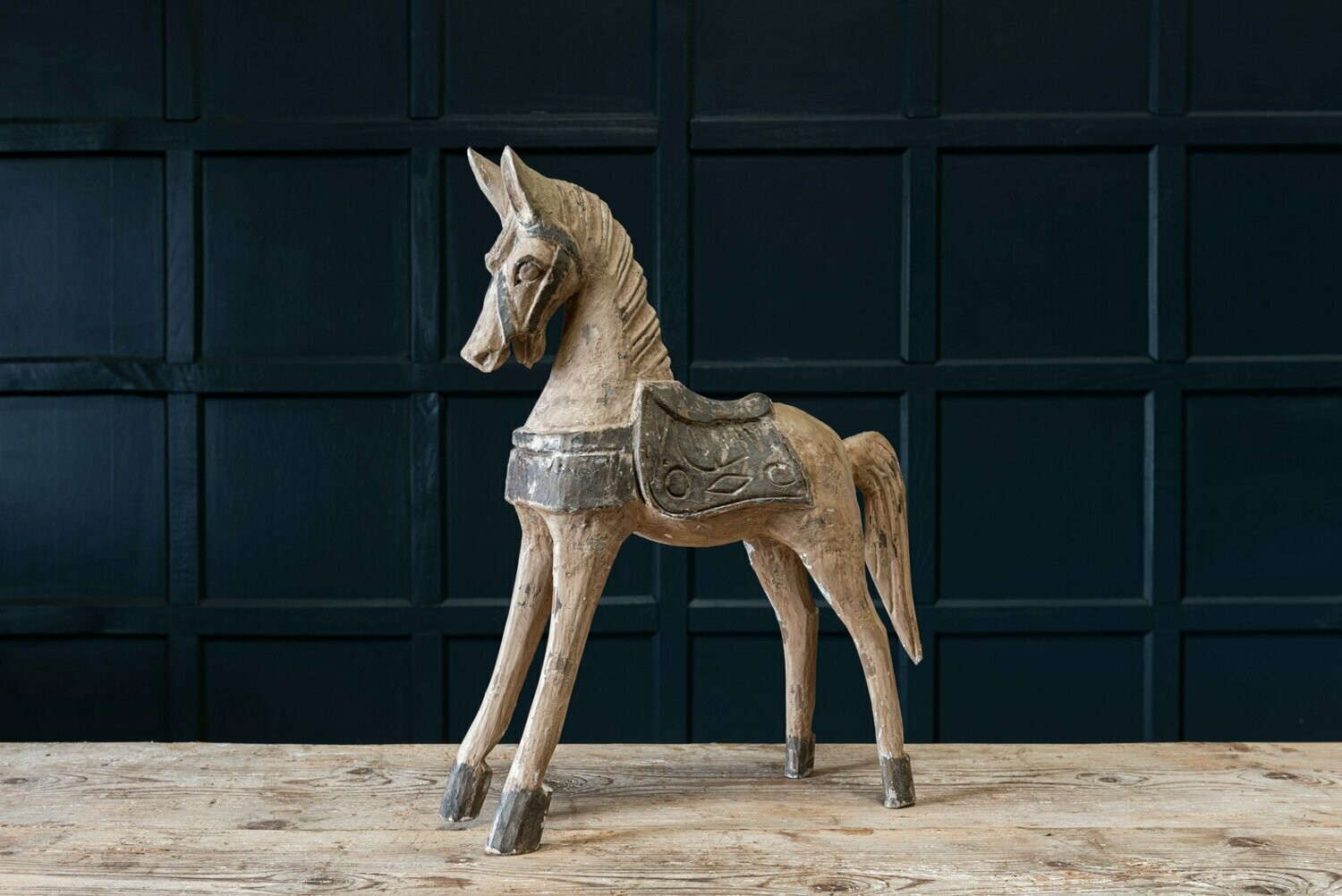 19thC French Polychrome Carved Horse Sculpture