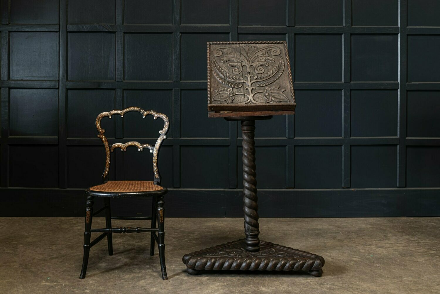 19thC Carved Oak Bible Reading Stand