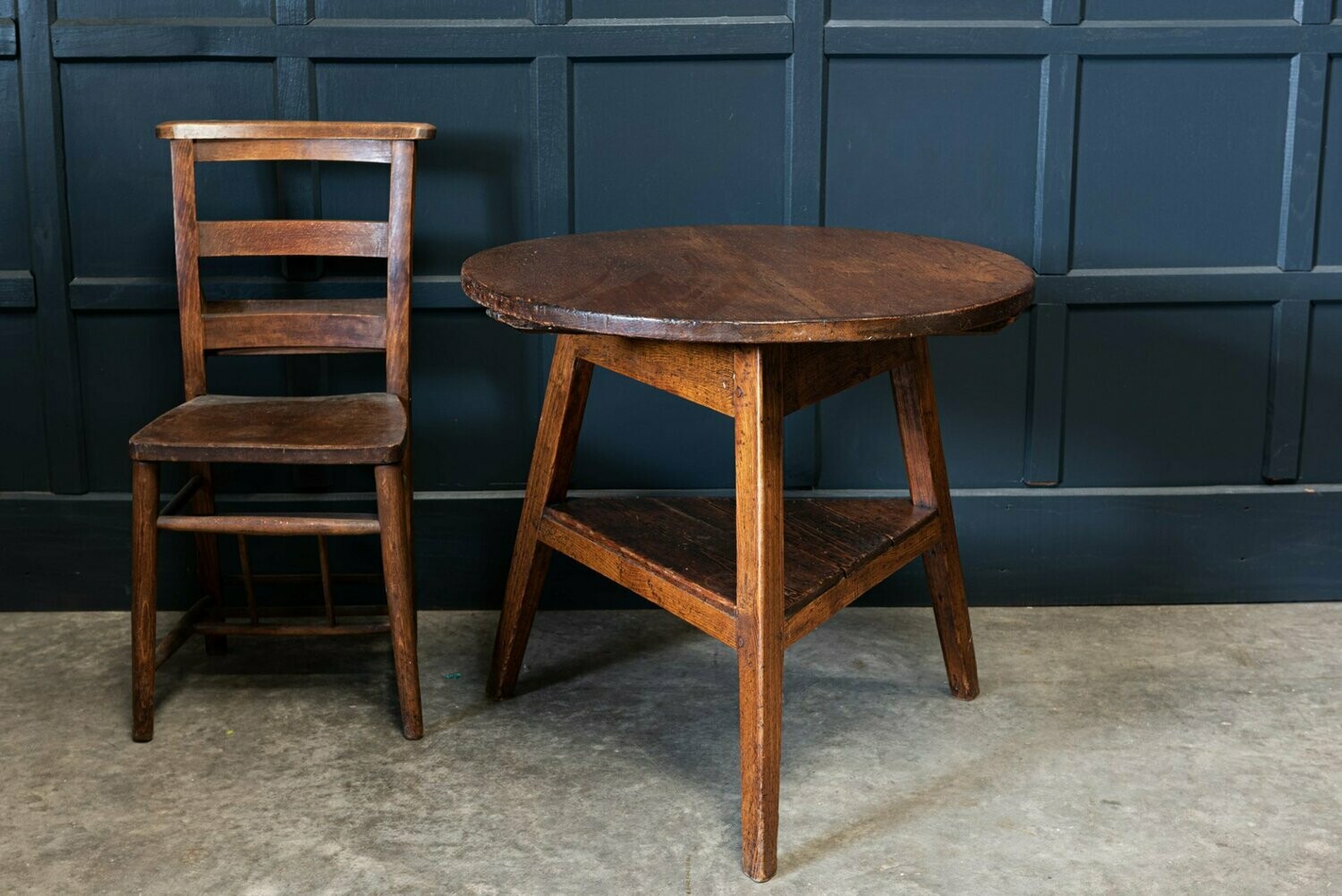 19thC English Oak & Fruitwood Cricket Table