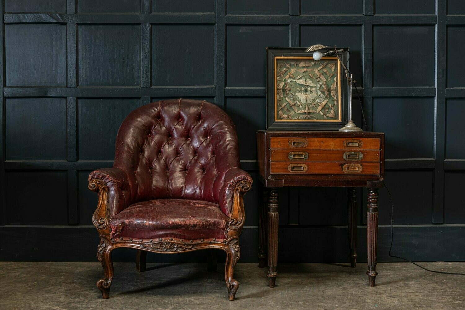 19thC Walnut Buttoned Library Armchair