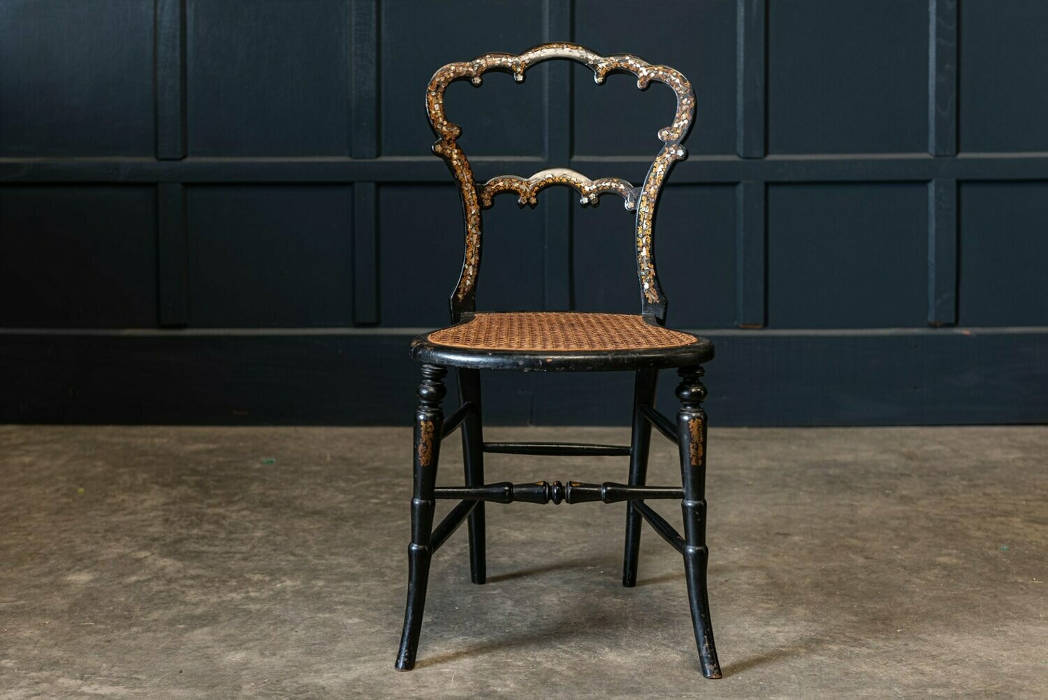 19thC English Chinoiserie Ebonised Parlour Chair