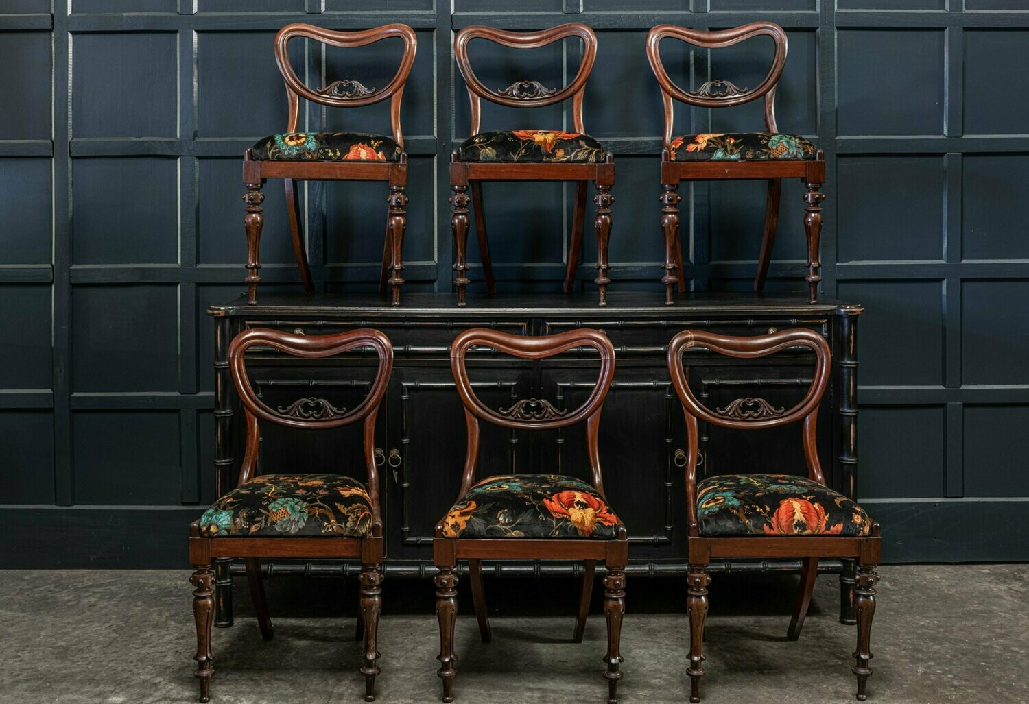 19thC Set of 6 Rosewood Upholstered Chairs