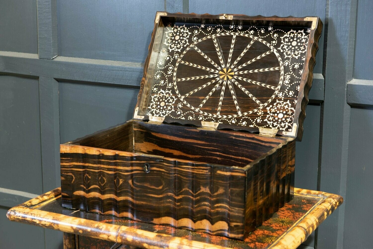 19thC Large Anglo Indian Coromandel Inlaid Sewing Box
