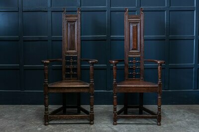 Pair Arts & Crafts Oak Shakespeare Chairs