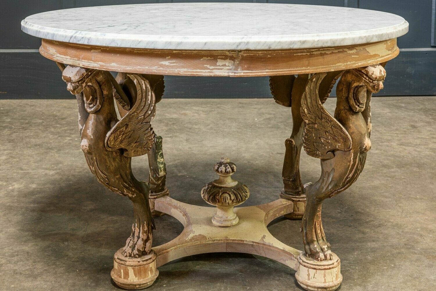 Late 19thc Italian Carved & Guilded Marble Table