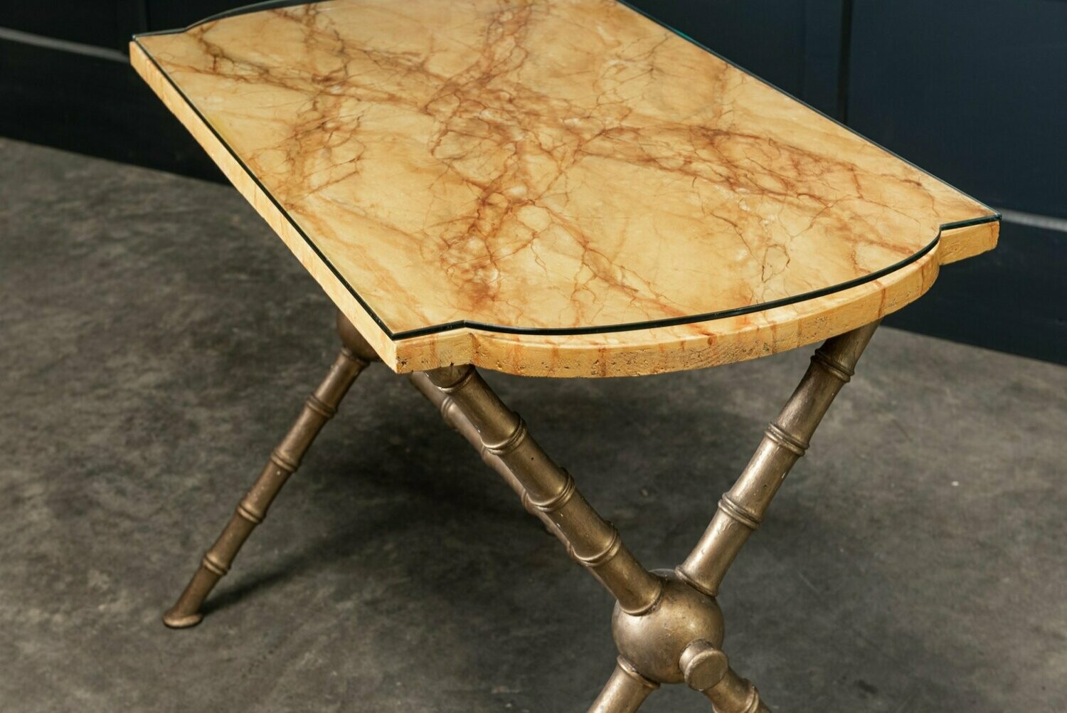 19thC Simulated Marble & Glass Faux Bamboo Side Table