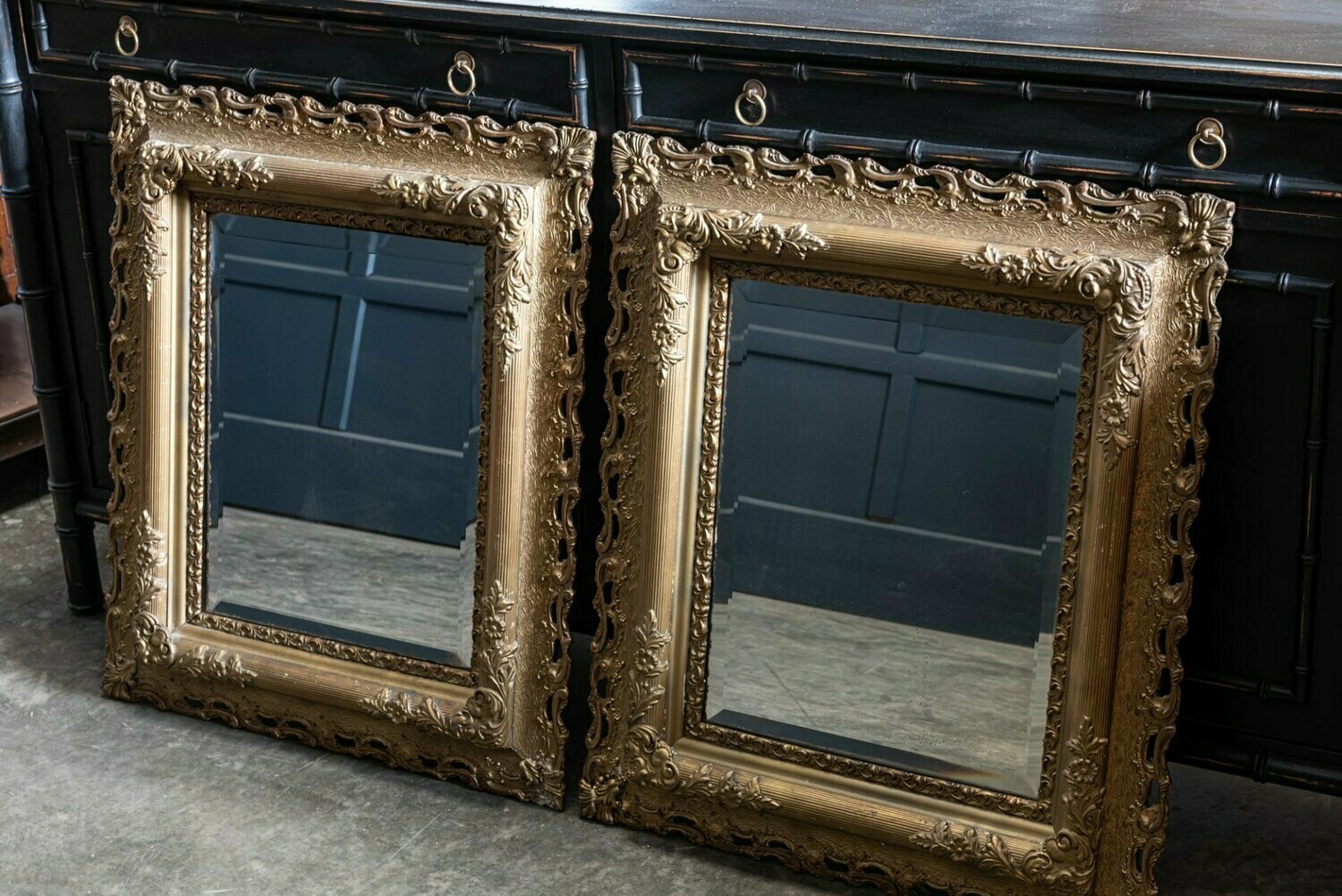19thC Pair Carved Giltwood & Plaster Mirrors