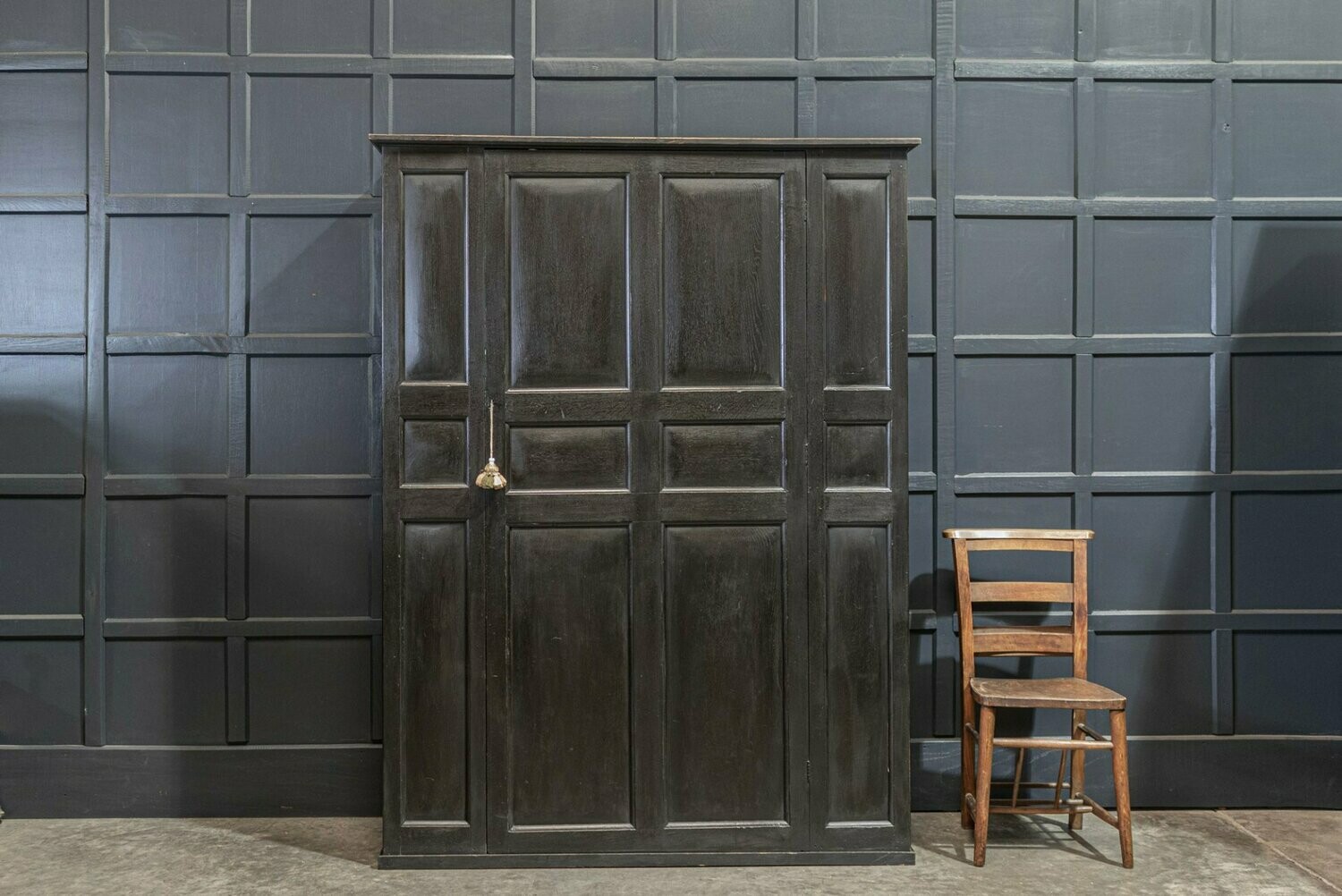 Ebonised Oak Panelled Wardrobe / Hall Cupboard