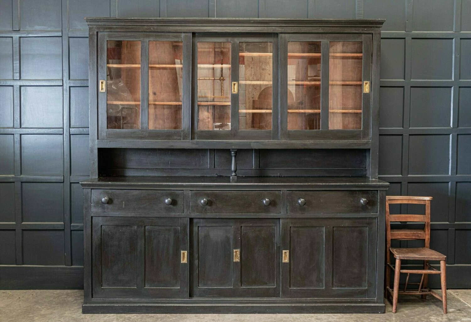 Large Ebonised Glazed Butlers Pantry Cabinet