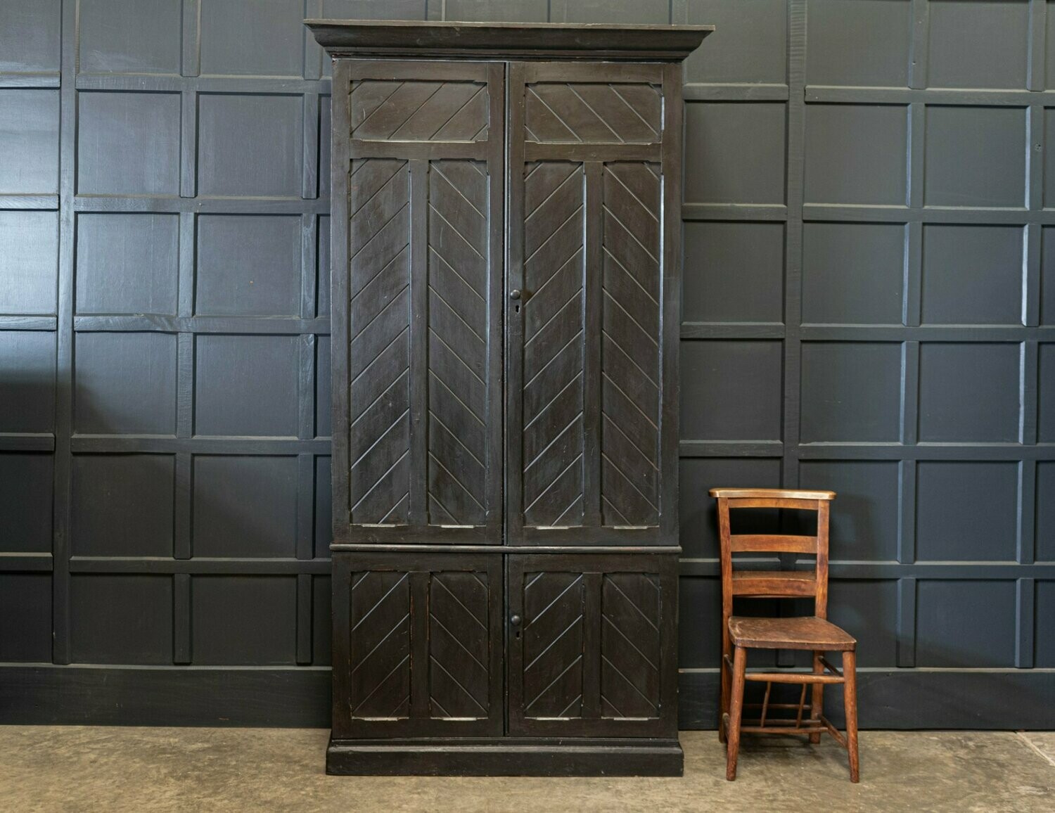 19thC Ebonised Tall Church Bible Cupboard
