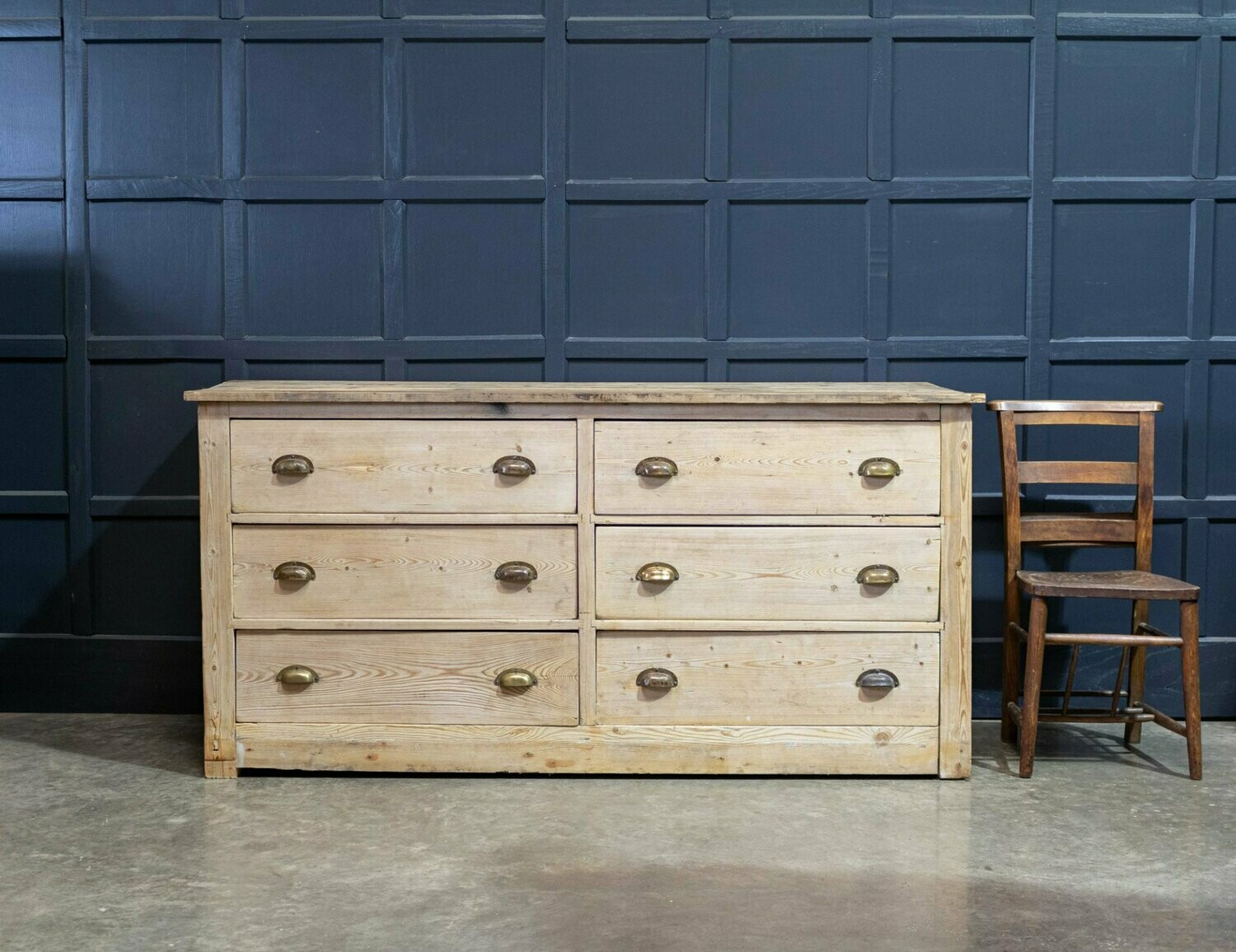 19thC Bleached Pine Butchers Counter drawers