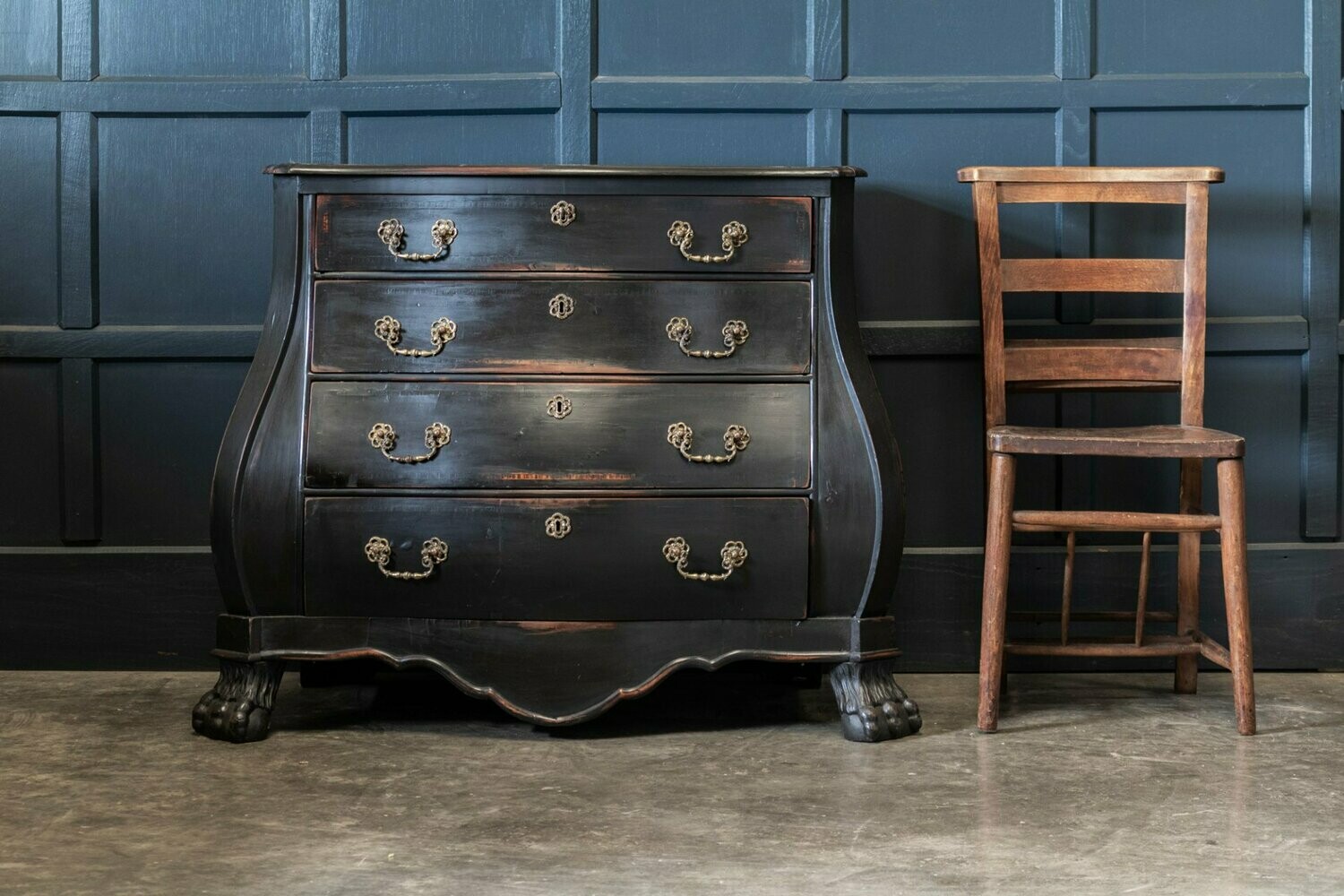 18thC Ebonised Dutch Bombe Commode Chest