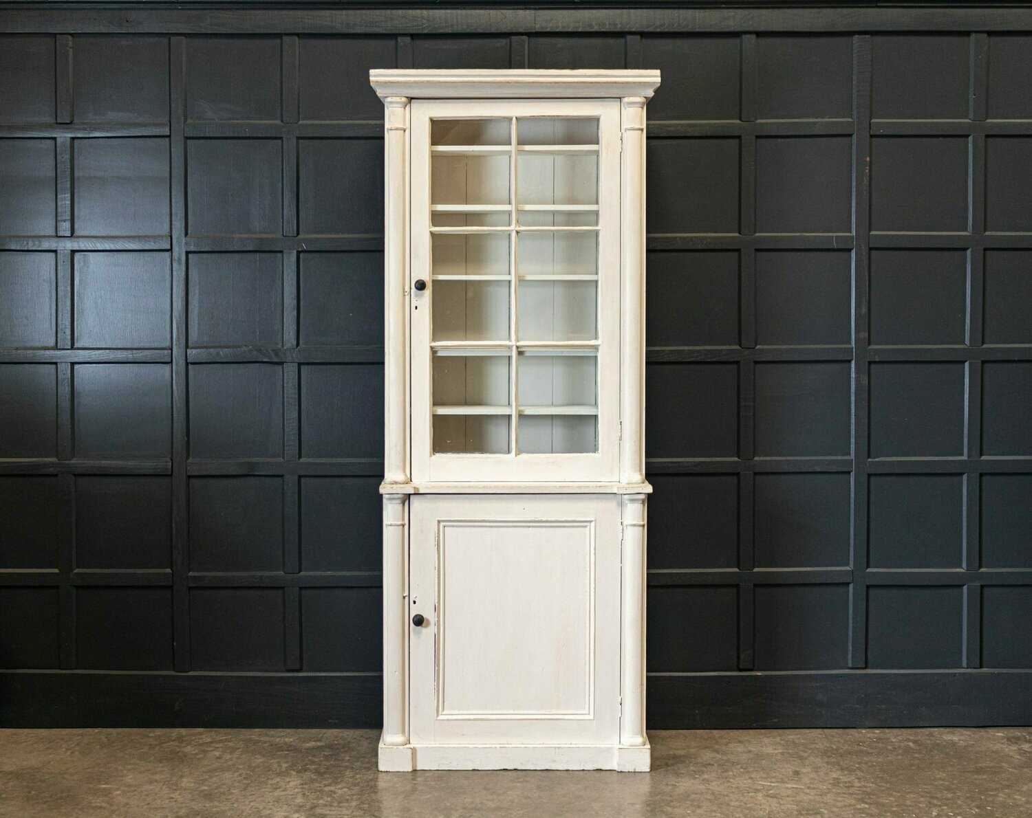 19thC Painted Glazed Bookcase Cabinet