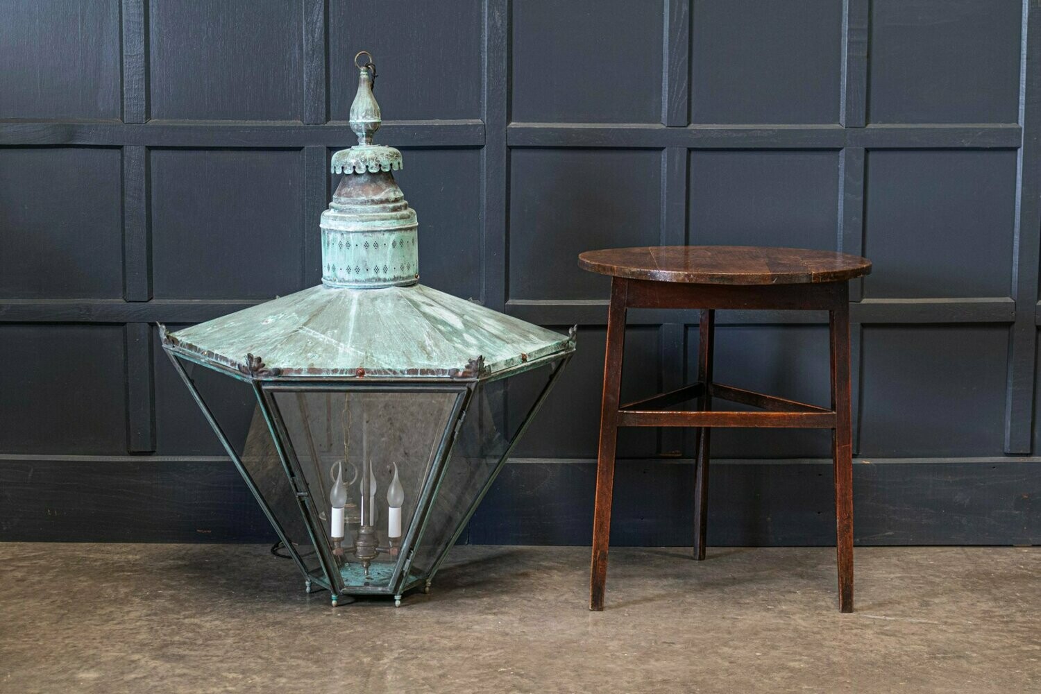 19thC Oversized Hexagonal Verdigris Statement Lantern