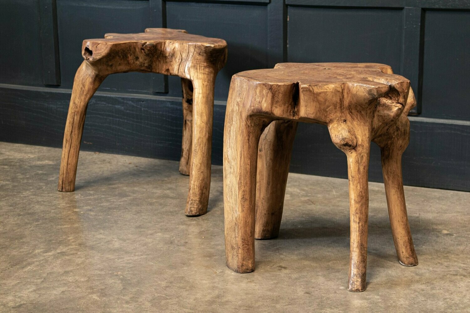 Pair Primitive Teak Root Side End Tables