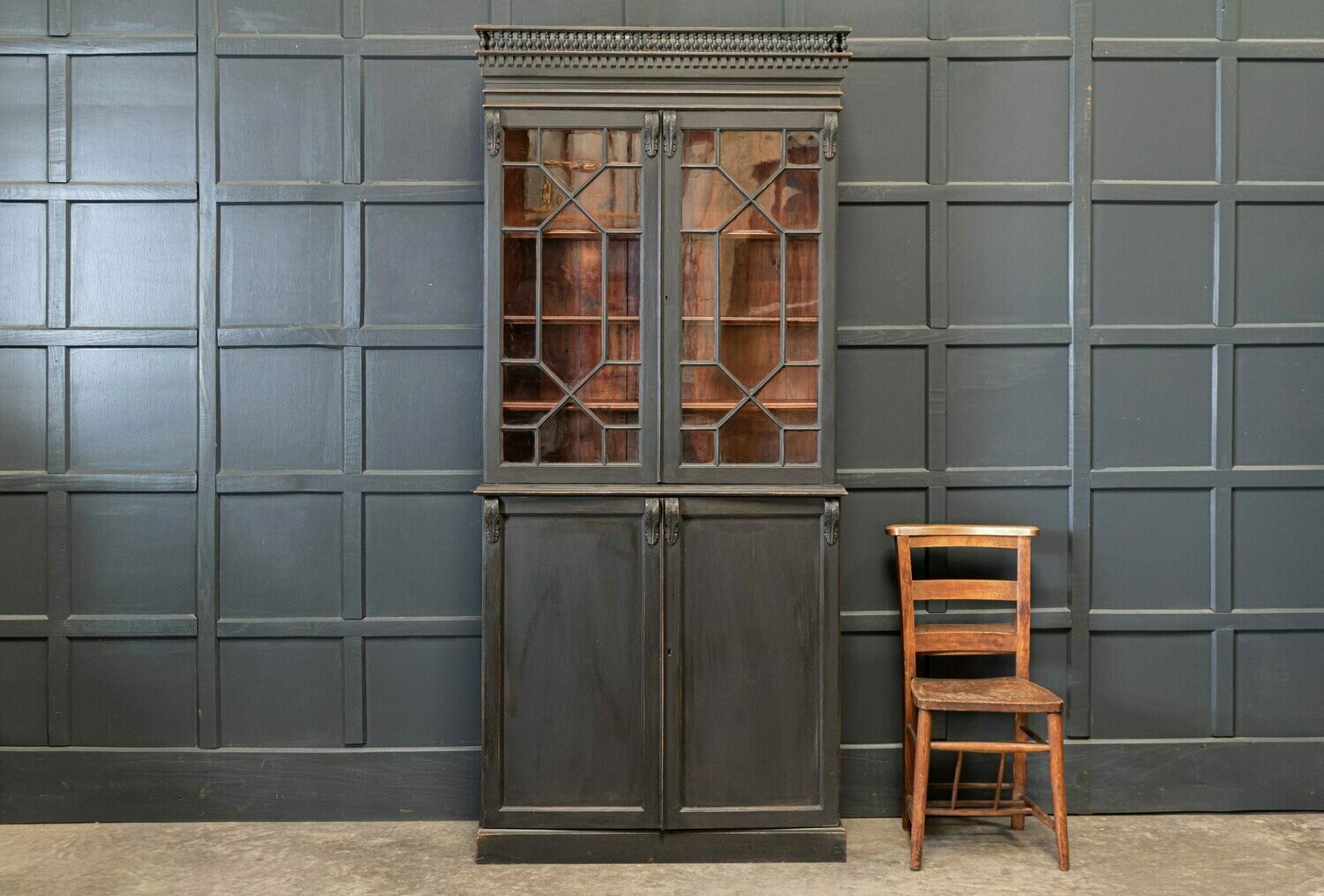 19thC Ebonised Mahogany Vitrine Bookcase
