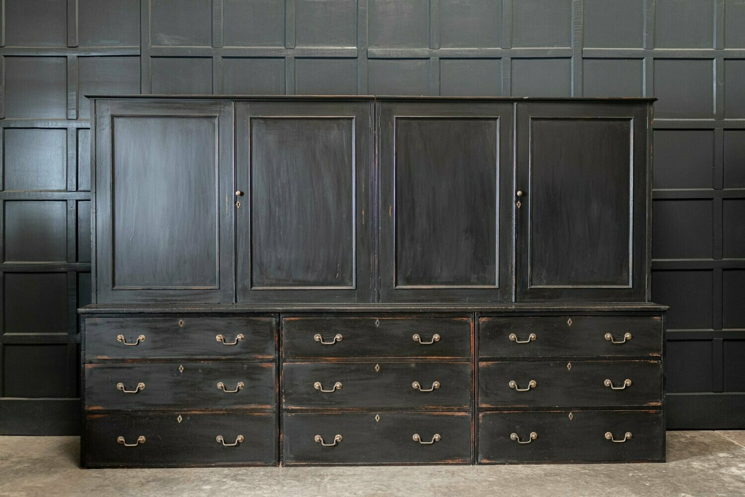 19thC Large Country House Ebonised Housekeepers Cupboard
