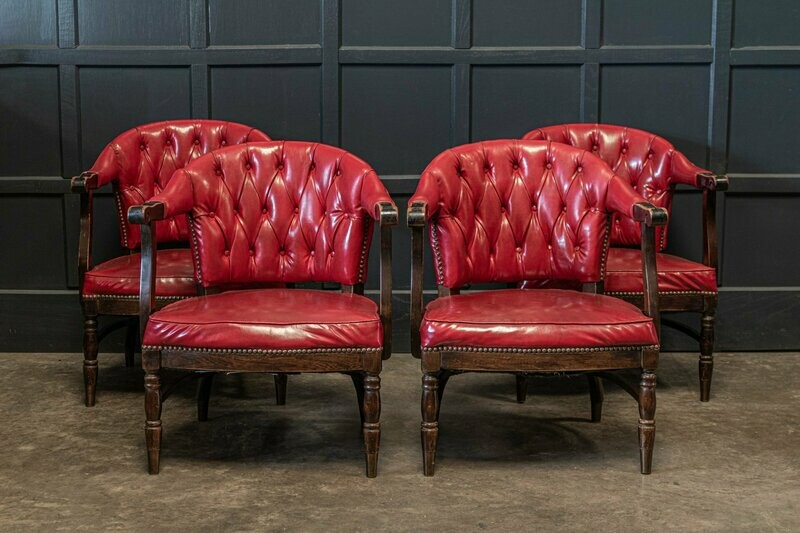 Pair 1920's Red Studded Club Chairs