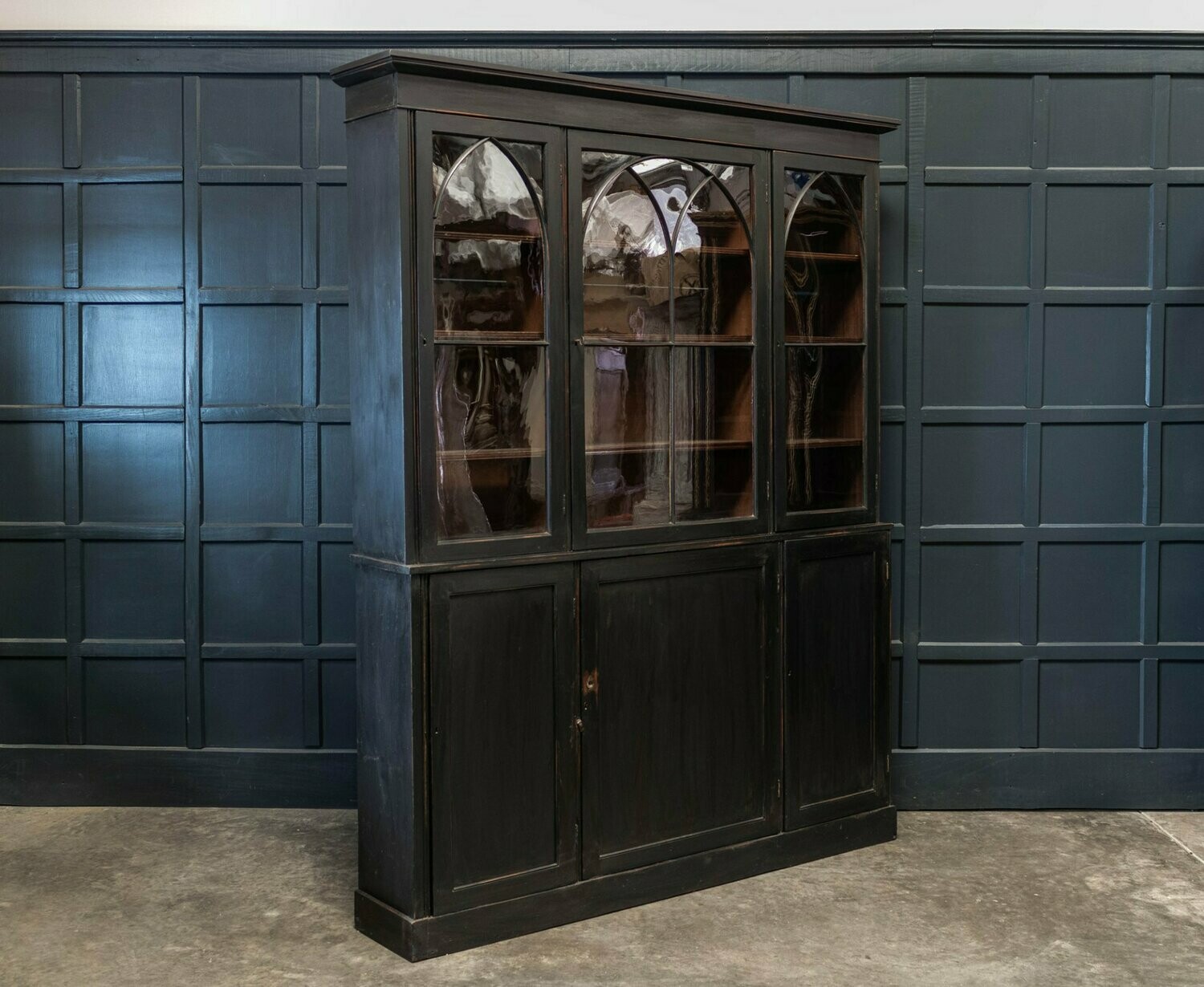 19thC Ebonised Mahogany Arched Glazed Bookcase