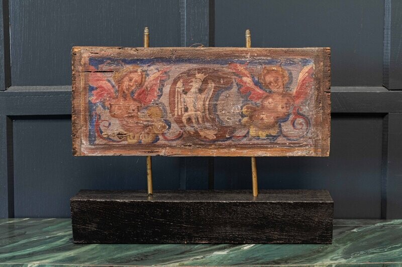 17thC Polychrome Painted Ceiling Panel