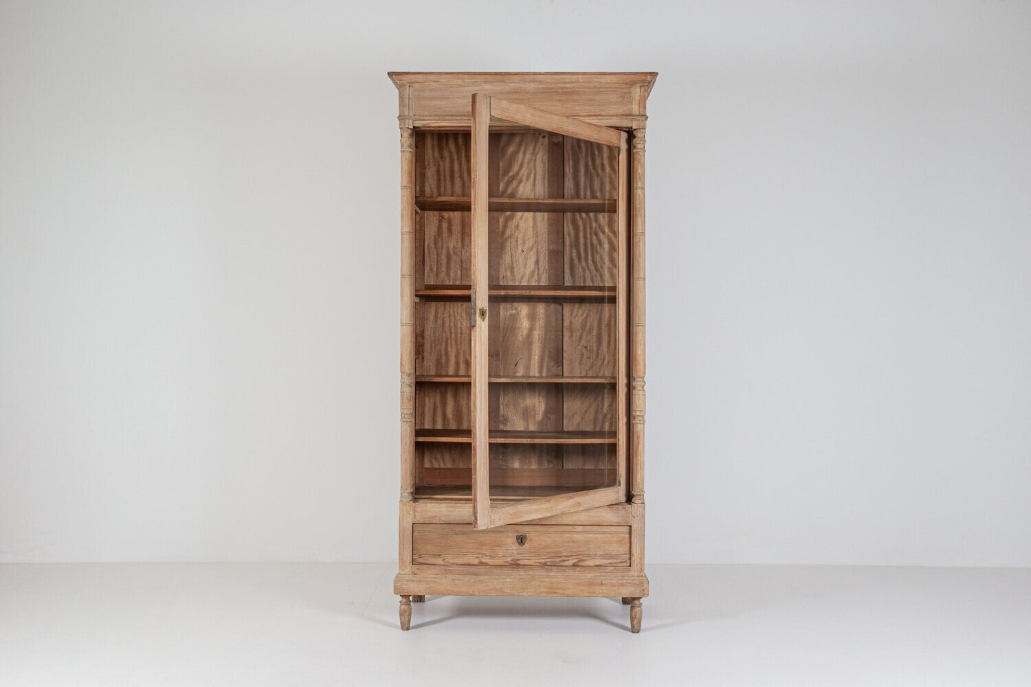 19thC French Bedel & Cie Bleached Pine Glazed Bookcase 