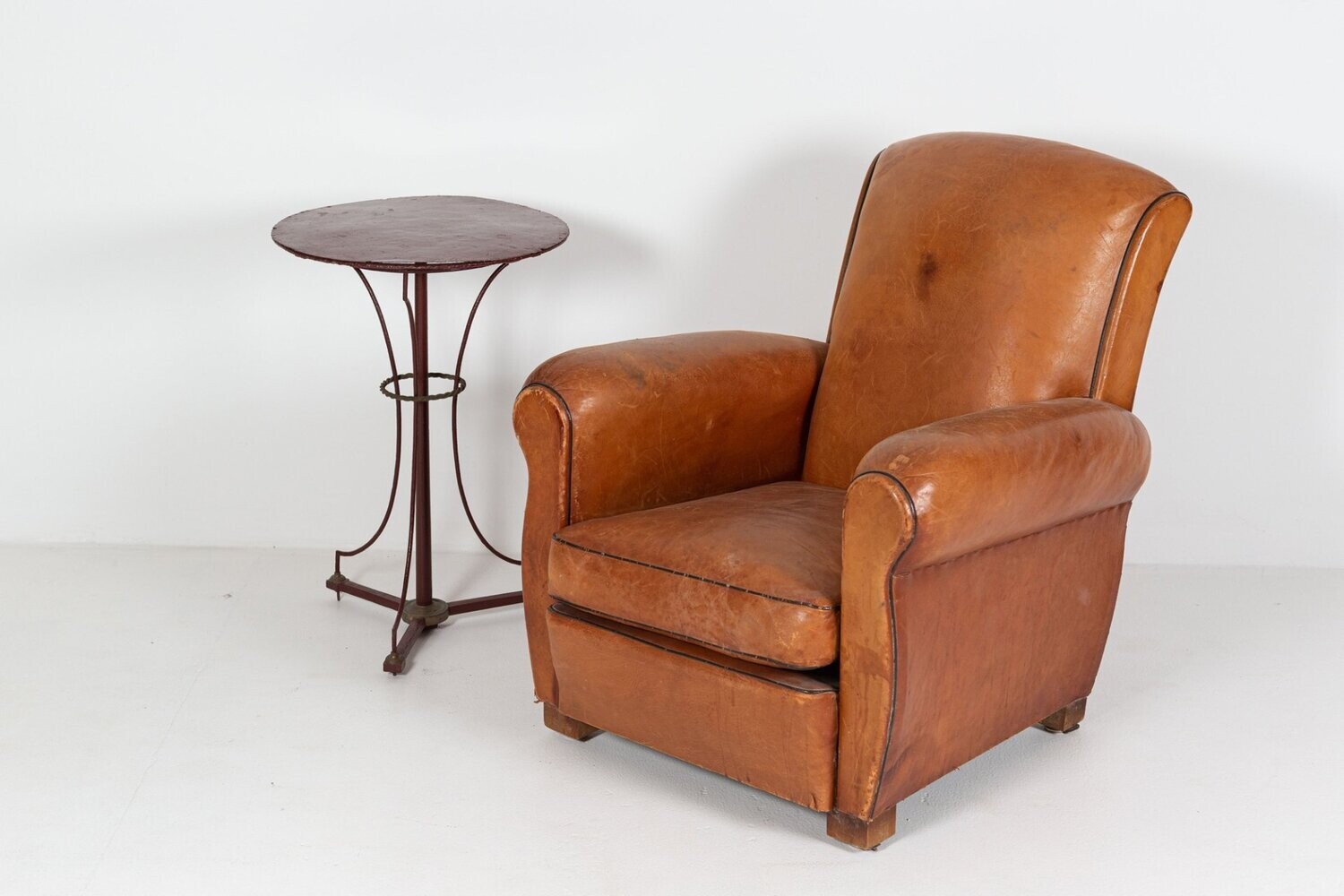 1920's French Tan Leather Club Armchair 