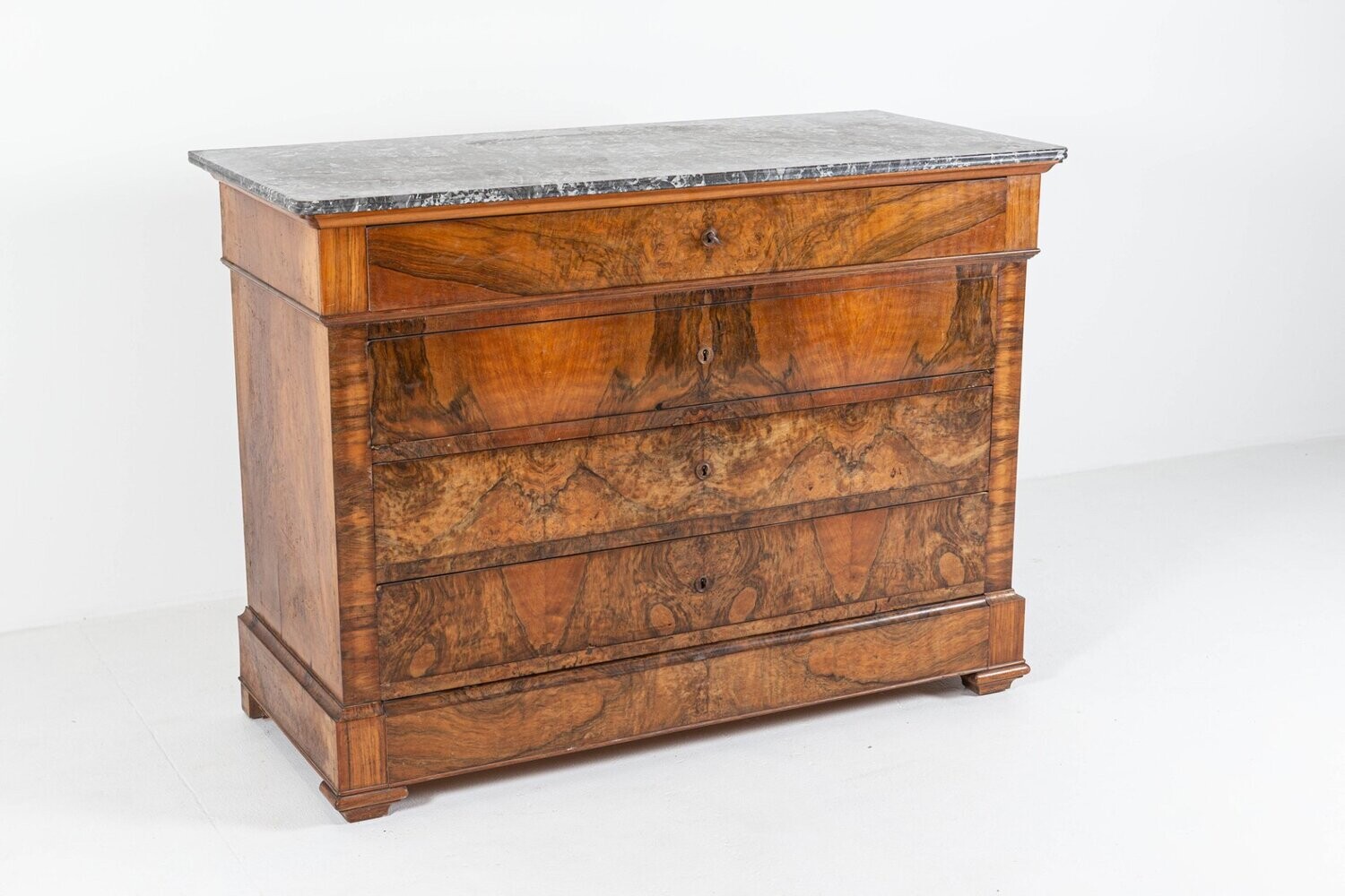 19thC Large French Walnut Marble Top Commode 