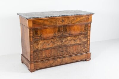 19thC Large French Walnut Marble Top Commode 