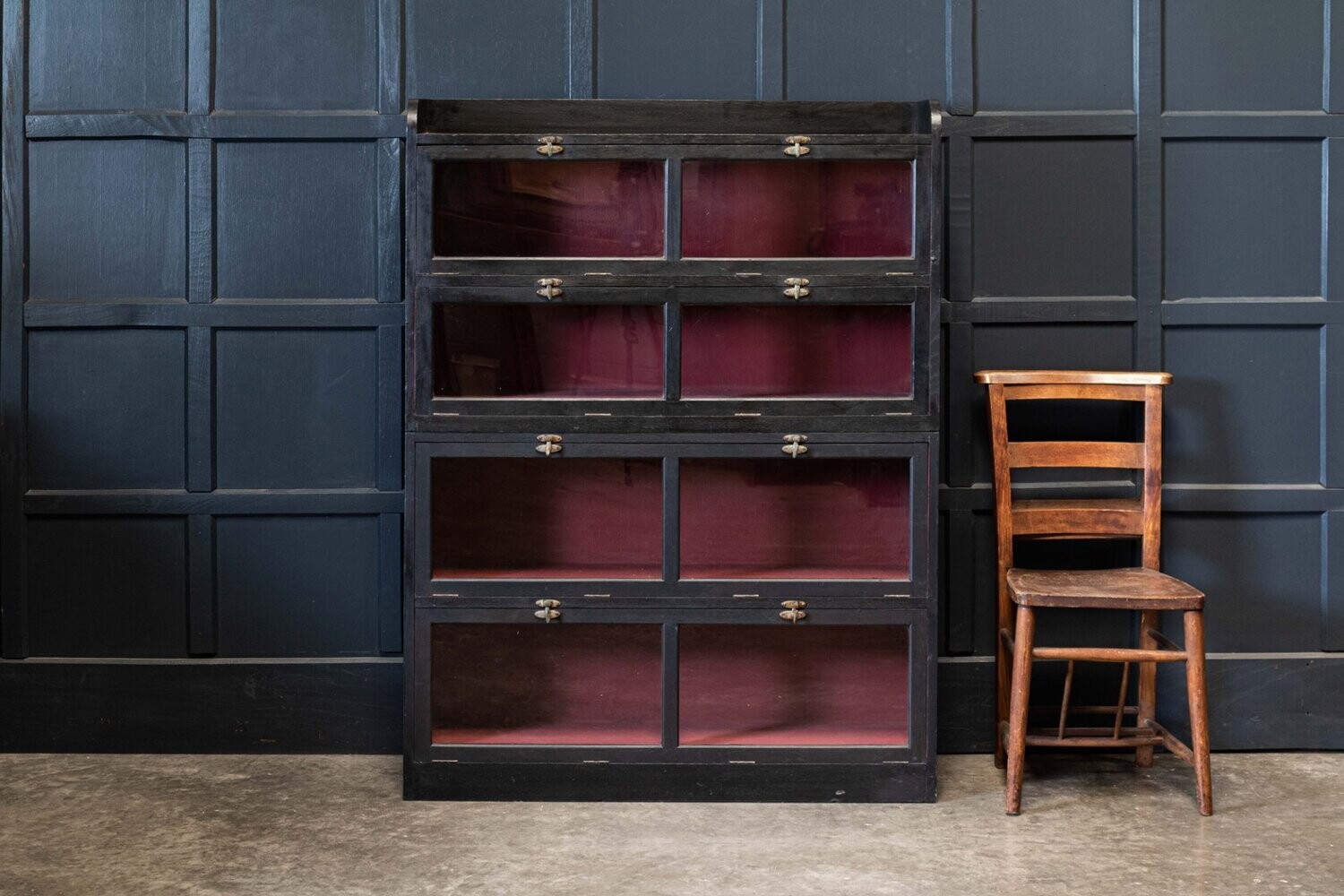 19thC English Ebonised Oak Drapers Shop fitters Cabinet