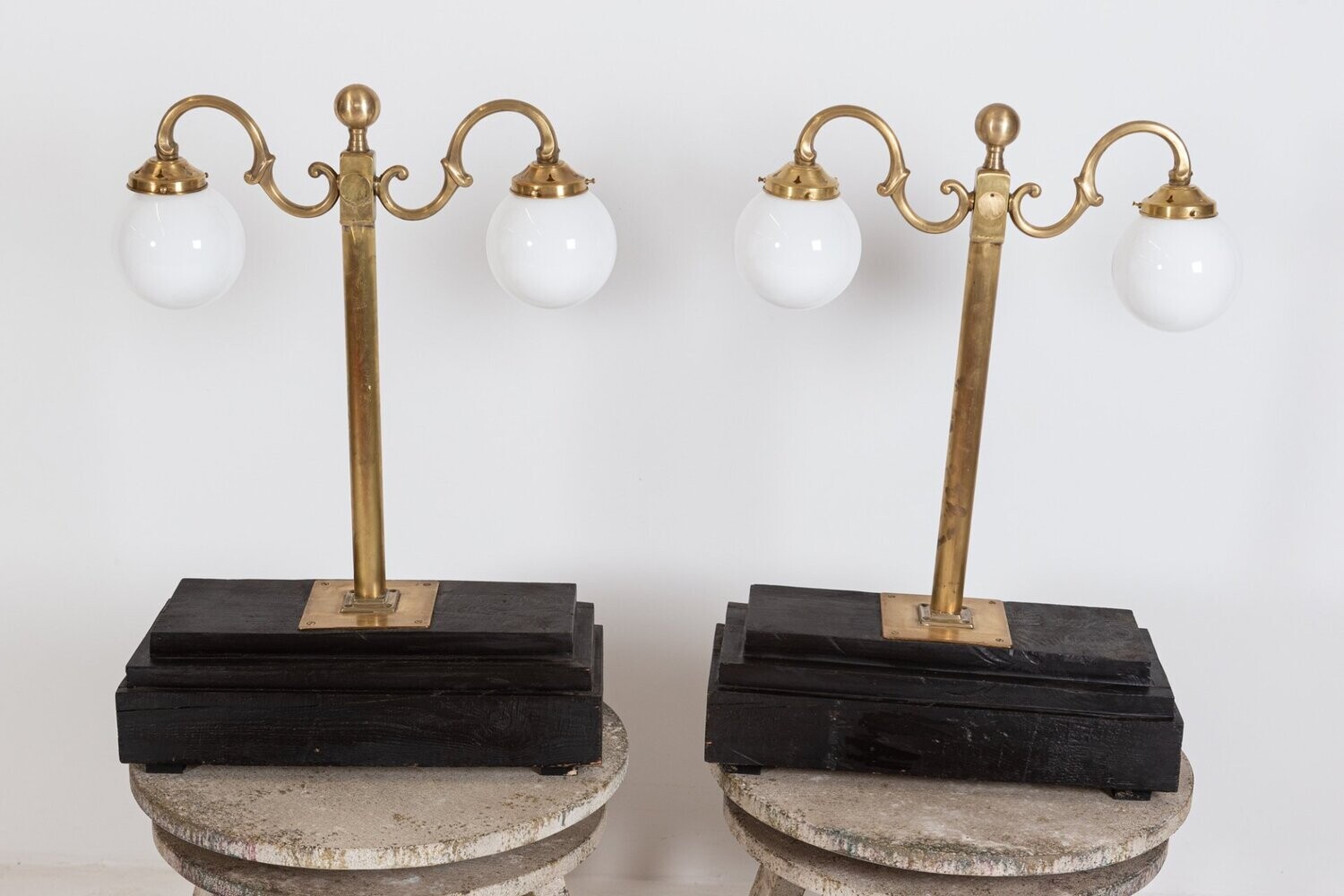 Pair of English 19thC Brass Library Lamps