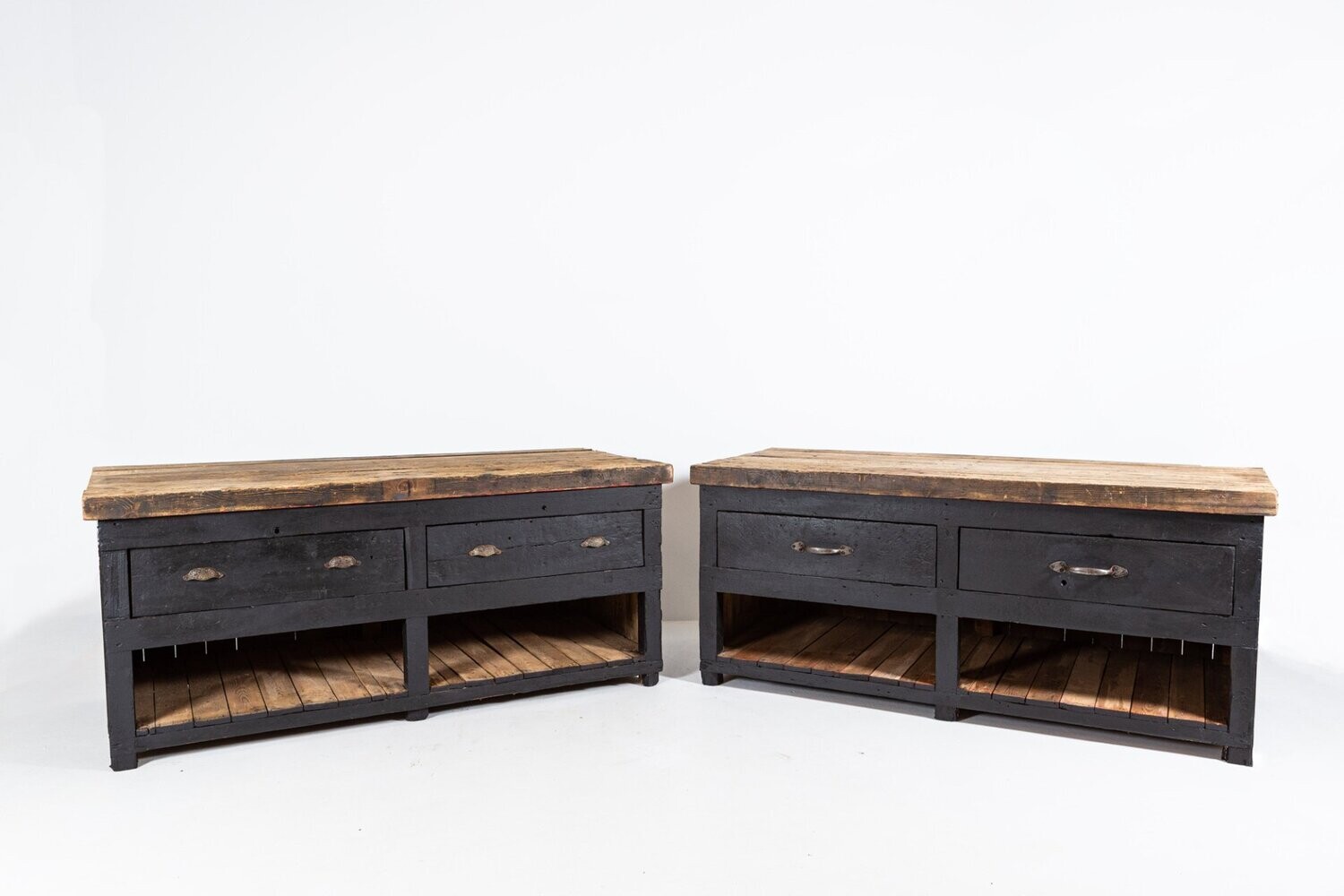 19thC Pair of English Ebonised Pine Counters / Kitchen Islands