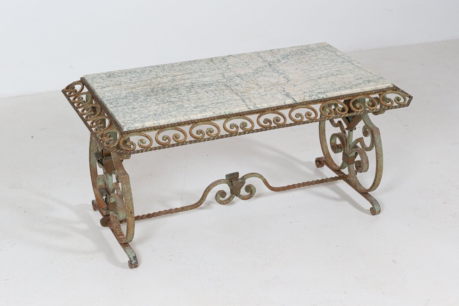 French Marble & Wrought Iron Coffee Table