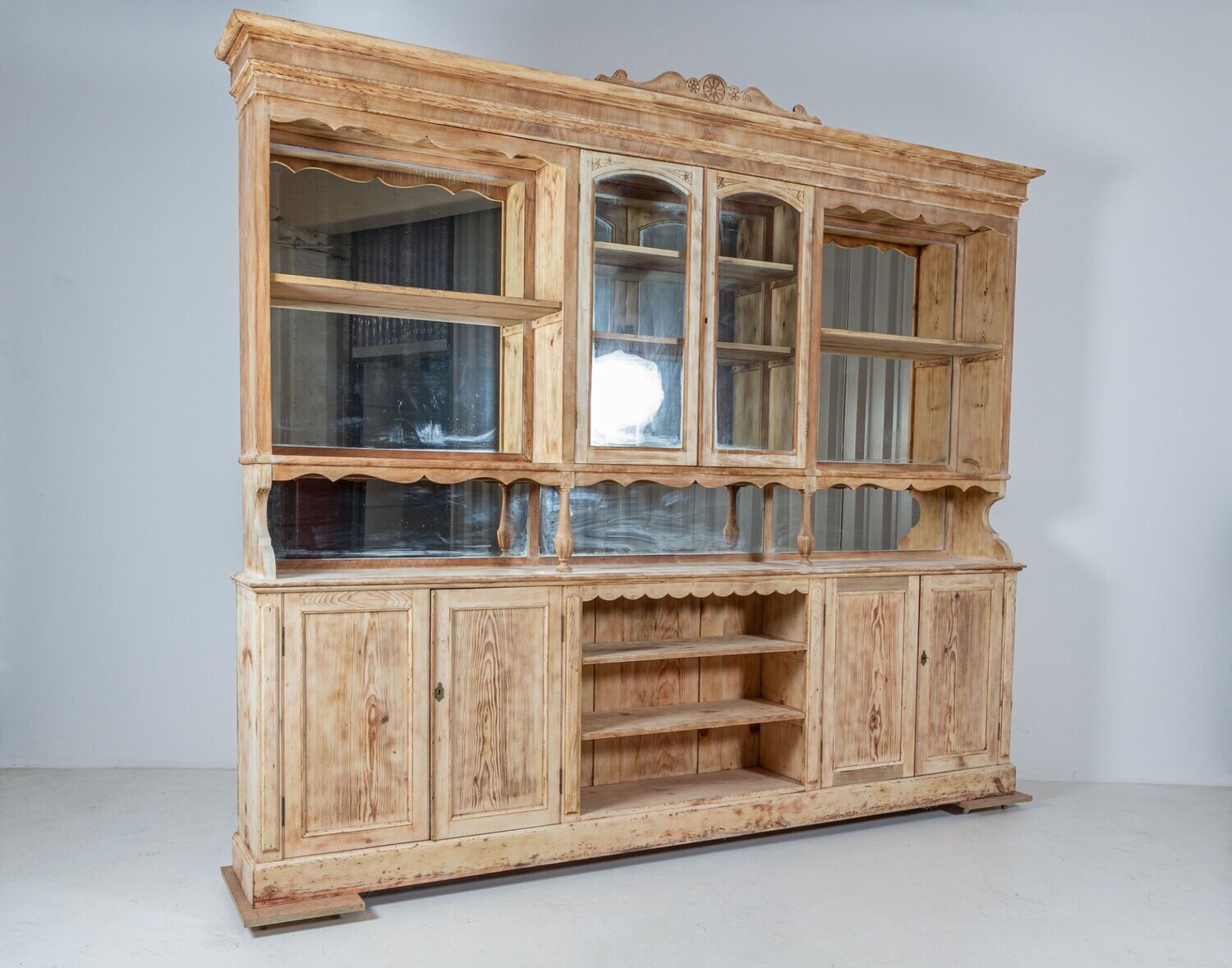 19thC Monumental French Bleached Boulangerie Shop Cabinet