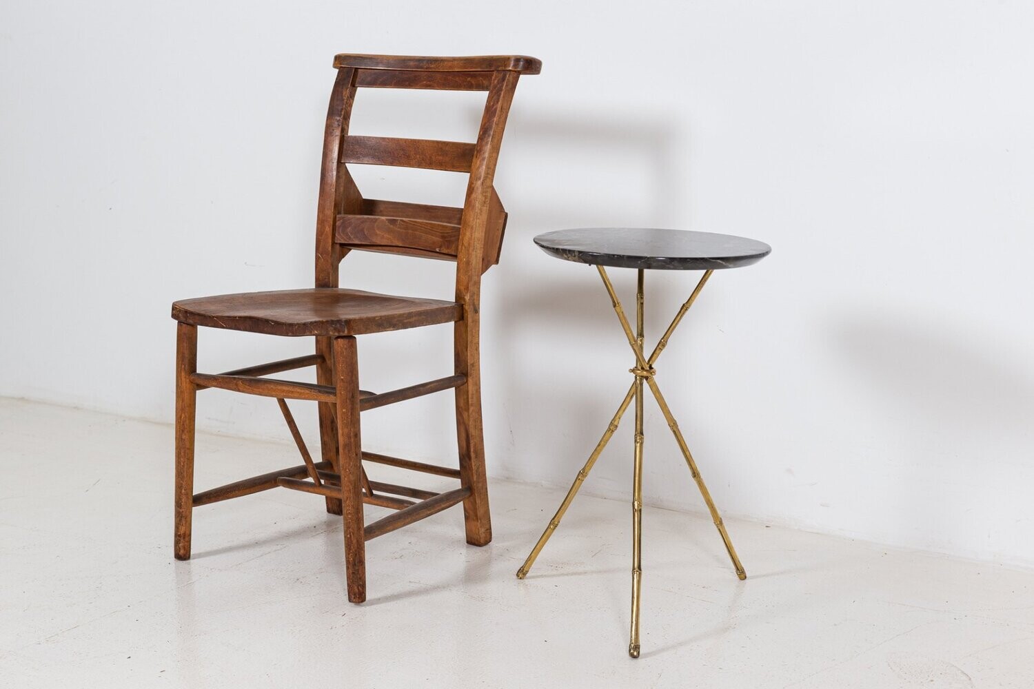 Mid Century Faux Bamboo Brass & Marble Side Table