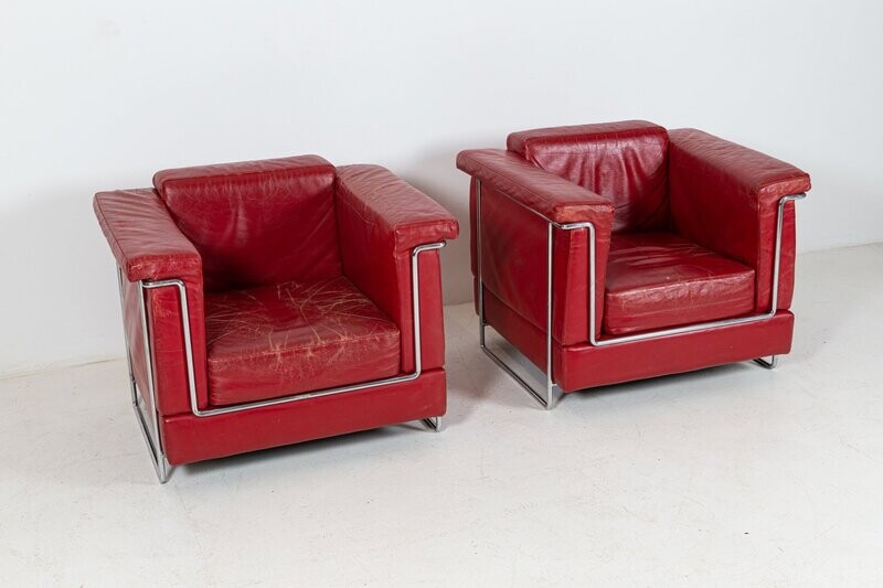 Pair of Mid Century Leather Armchairs
