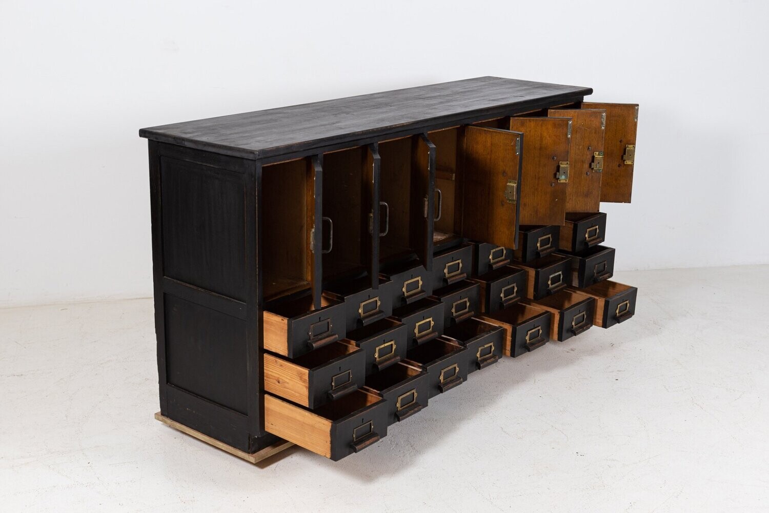 Large Ebonised English Oak Panelled Locker Cabinet