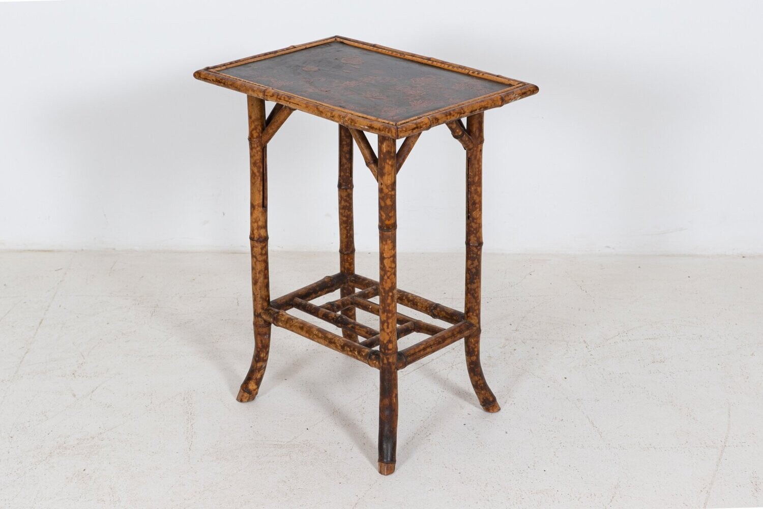 19thC English Chinoiserie Bamboo Side Table with lower tier.