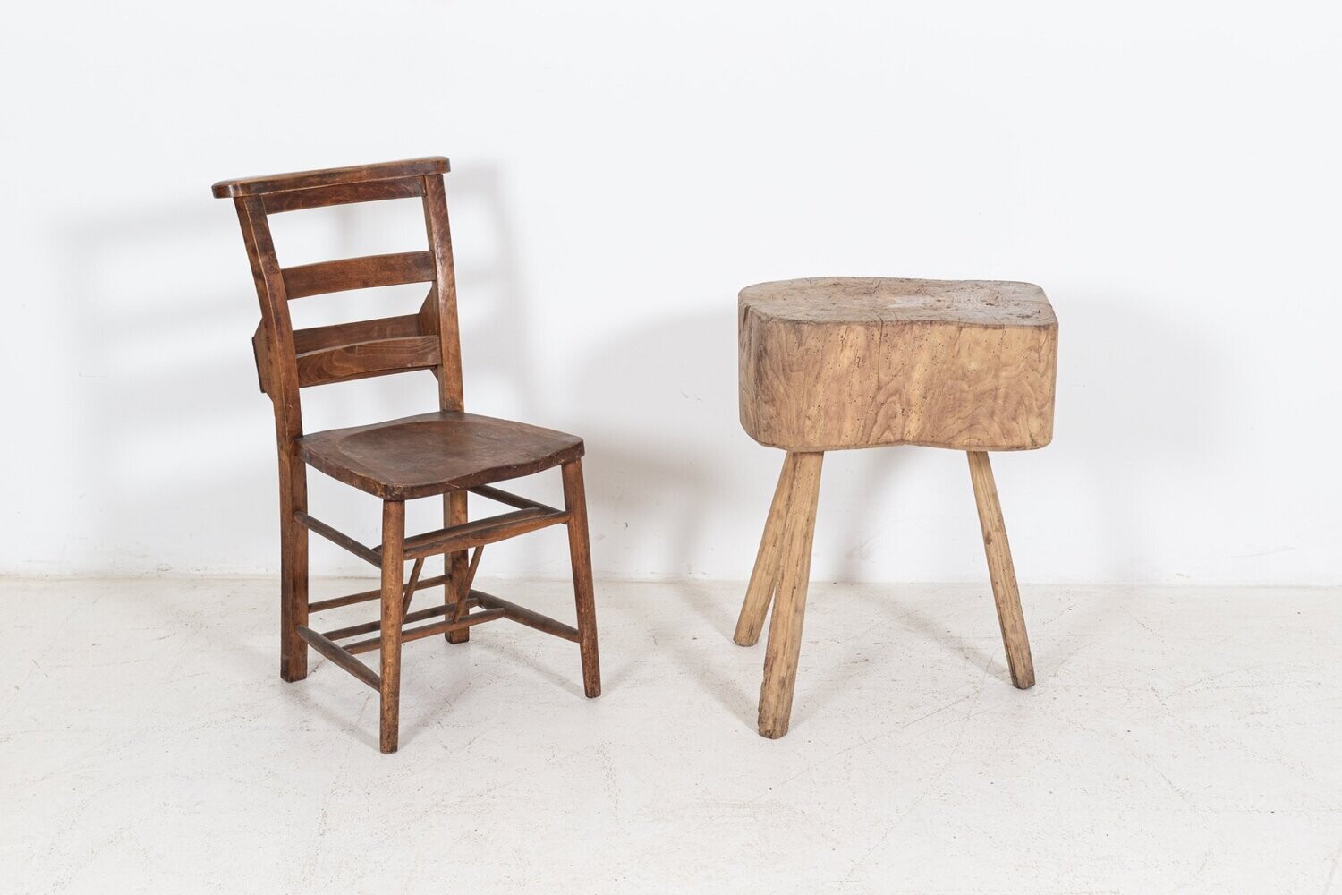 19thC French Provincial Bleached Elm Chopping Block Table.