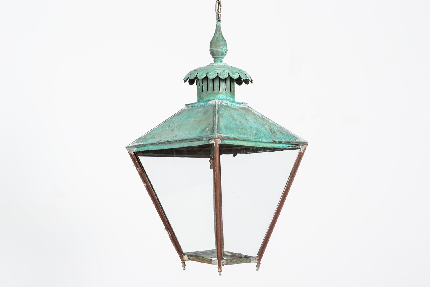 19thC English Verdigris Copper & Iron Lantern