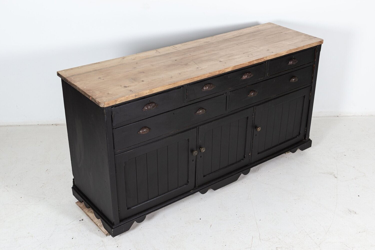19thC Large  English Country House Ebonised Pine Dresser Base